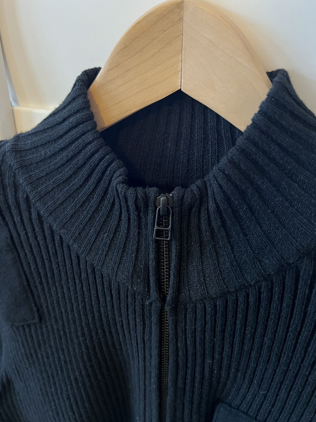 Yohji Yamamoto Yohji 7G Wool Cotton Rib Zip-up w Shoulder and Elbow Patches Size US S / EU 44-46 / 1 - 3 Thumbnail