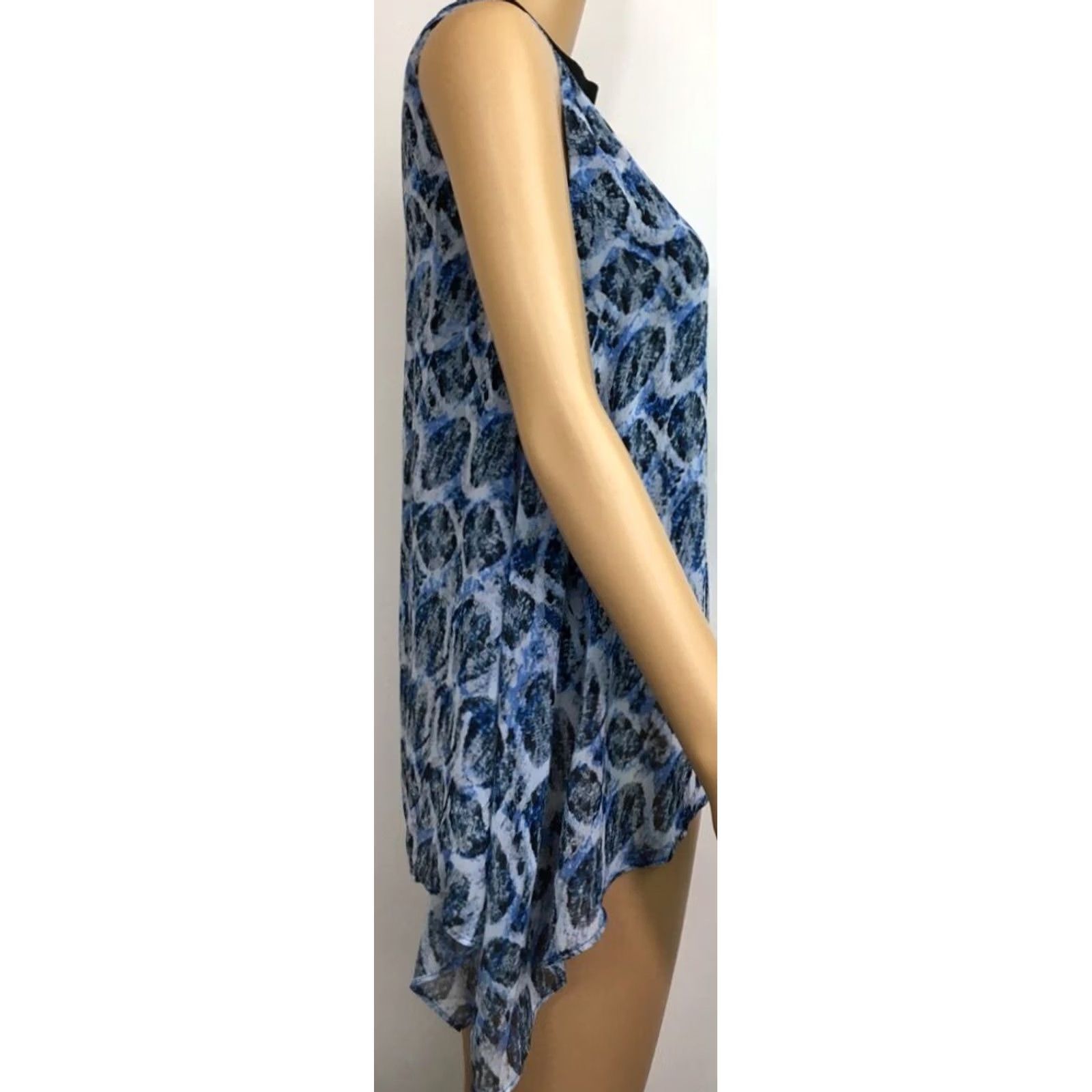 Vintage Rachel Roy Blouse Sleeveless XS Blue Keyhole Lined Hi-Low Rattlesnake Womens Size XS / US 0-2 / IT 36-38 - 2 Thumbnail