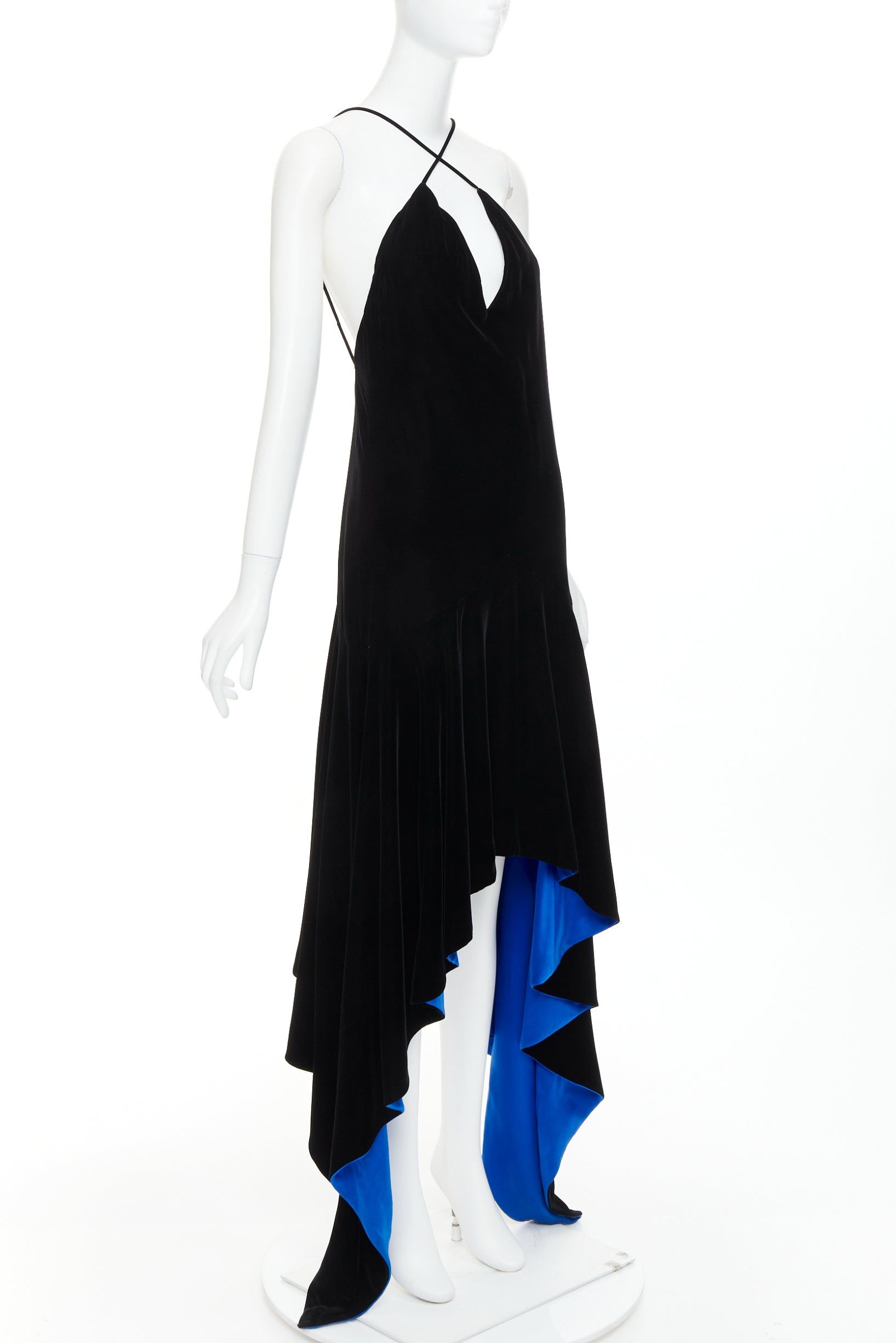 Alexandre Vauthier ALEXANDRE VAUTHIER COUTURE AW2022 Runway black velvet cobalt blue lined symmetric slip dress Size S / US 4 / IT 40 - 1 Thumbnail