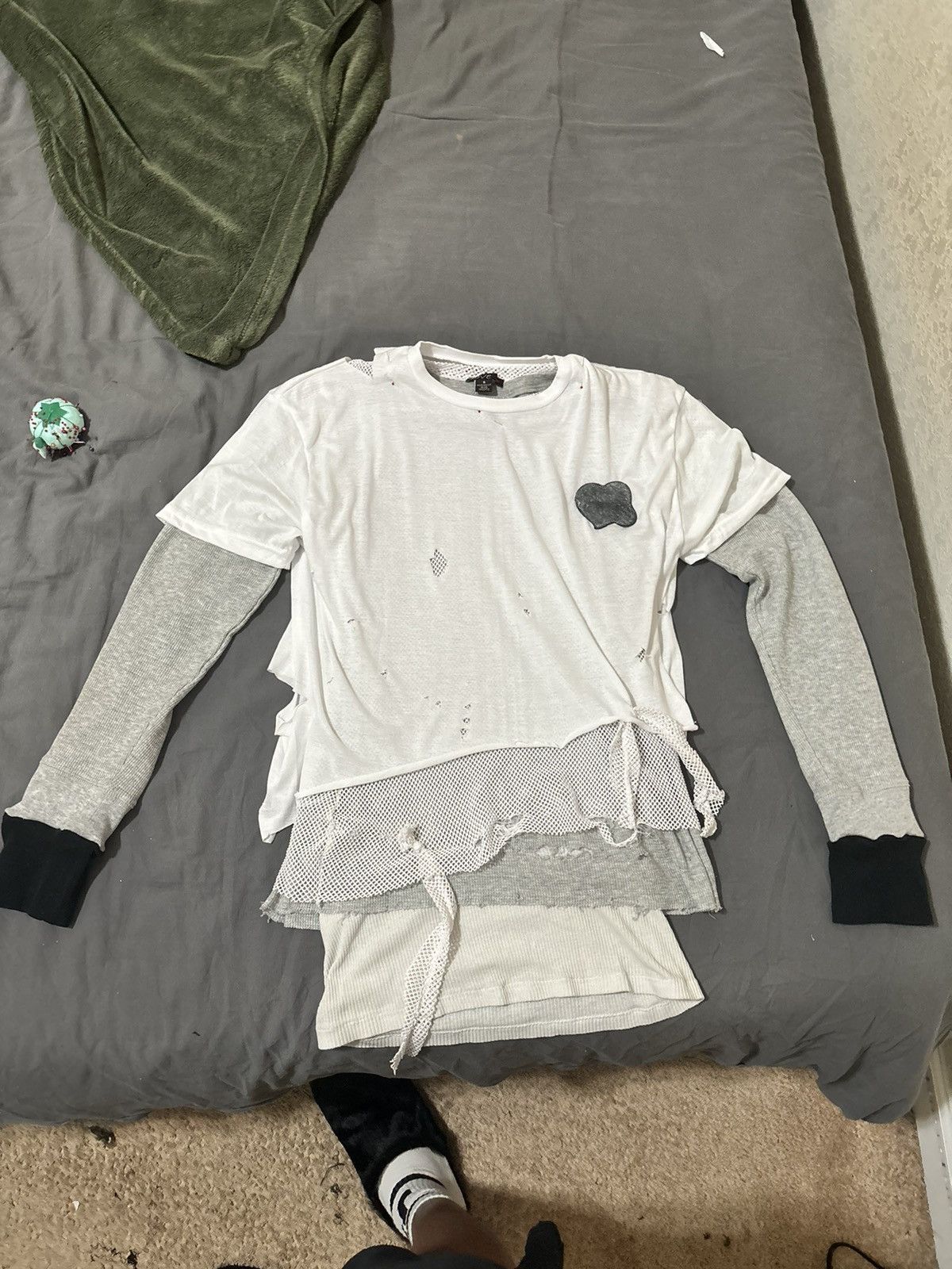image of Reward If Found S Tatered Layered Tee in White, Men's (Size Small)