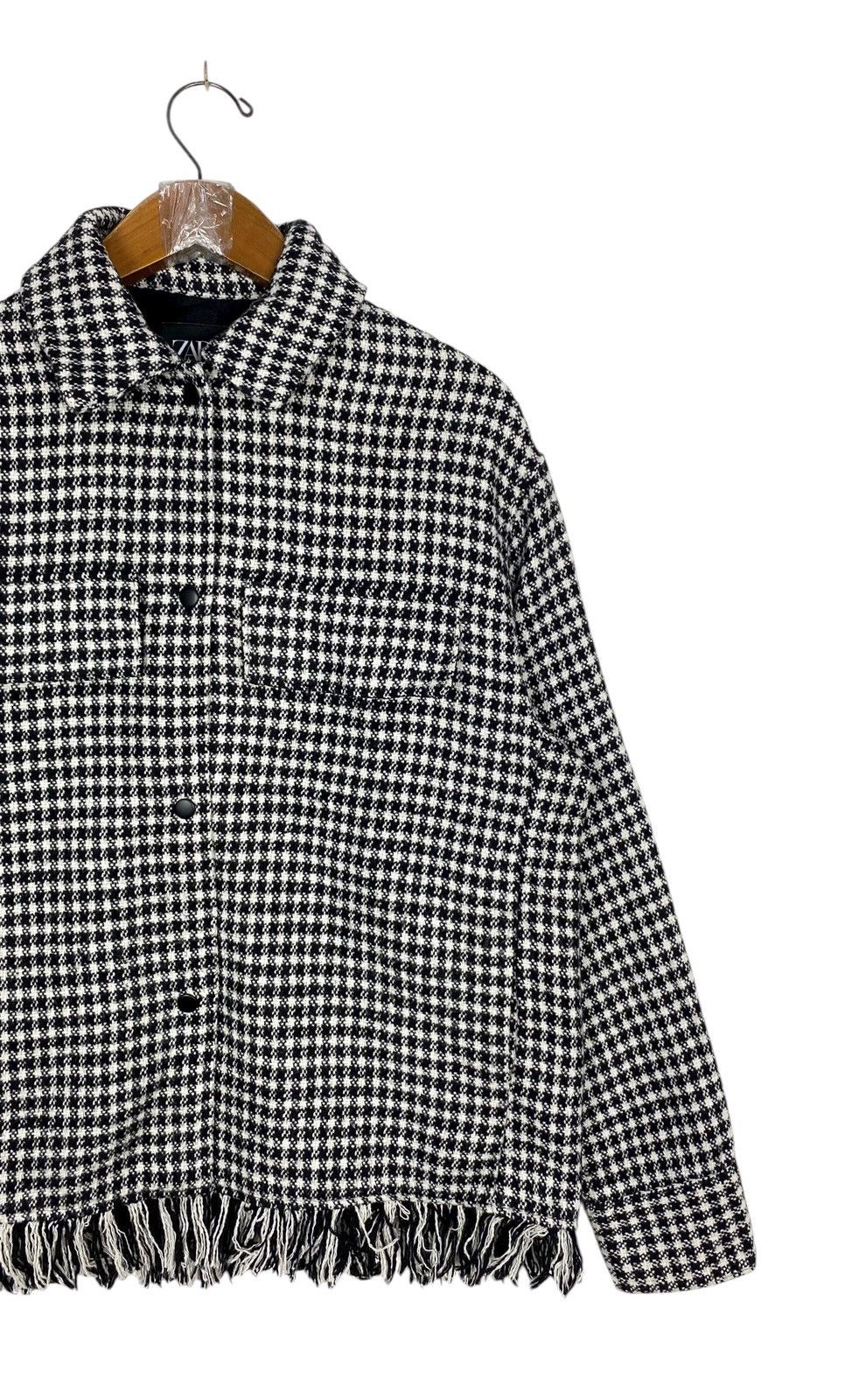 Zara Rare‼️ Zara Houndstooth Fringed Overshirt Jacket Size S / US 4 / IT 40 - 3 Thumbnail