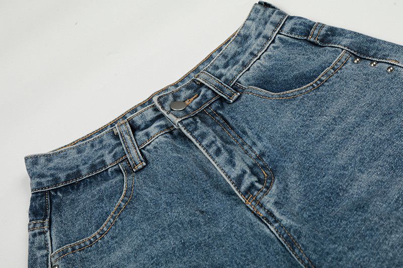 Jean Men's Retro Letter Print High-Waisted Curved Jeans Size US 32 / EU 48 - 3 Thumbnail