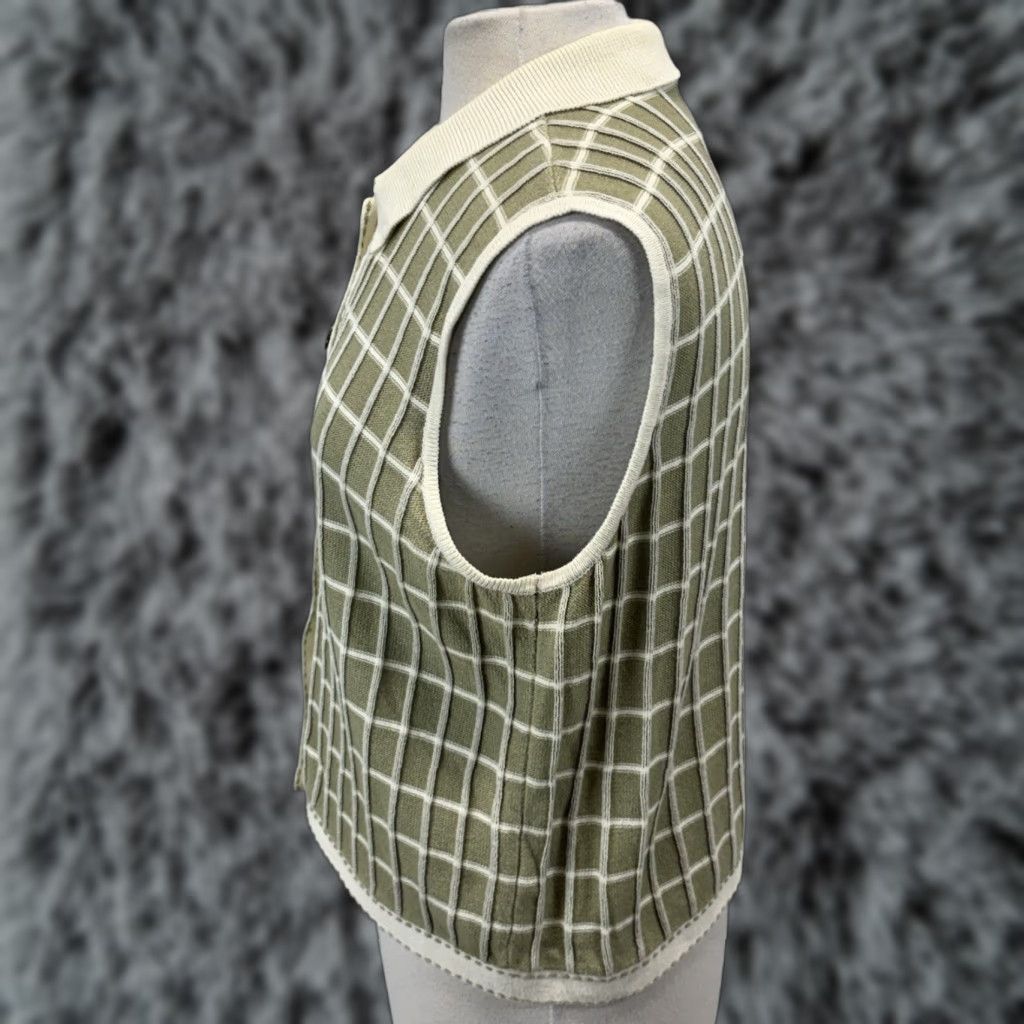 Vintage VINTAGE Liz Sport Sweater Vest Women’s Petite L Green Check College Soft Girl Indie 90s Cottage Core Knit Collared Sleeveless Cotton Vest Womens Size L / US 10 / IT 46 - 1 Thumbnail
