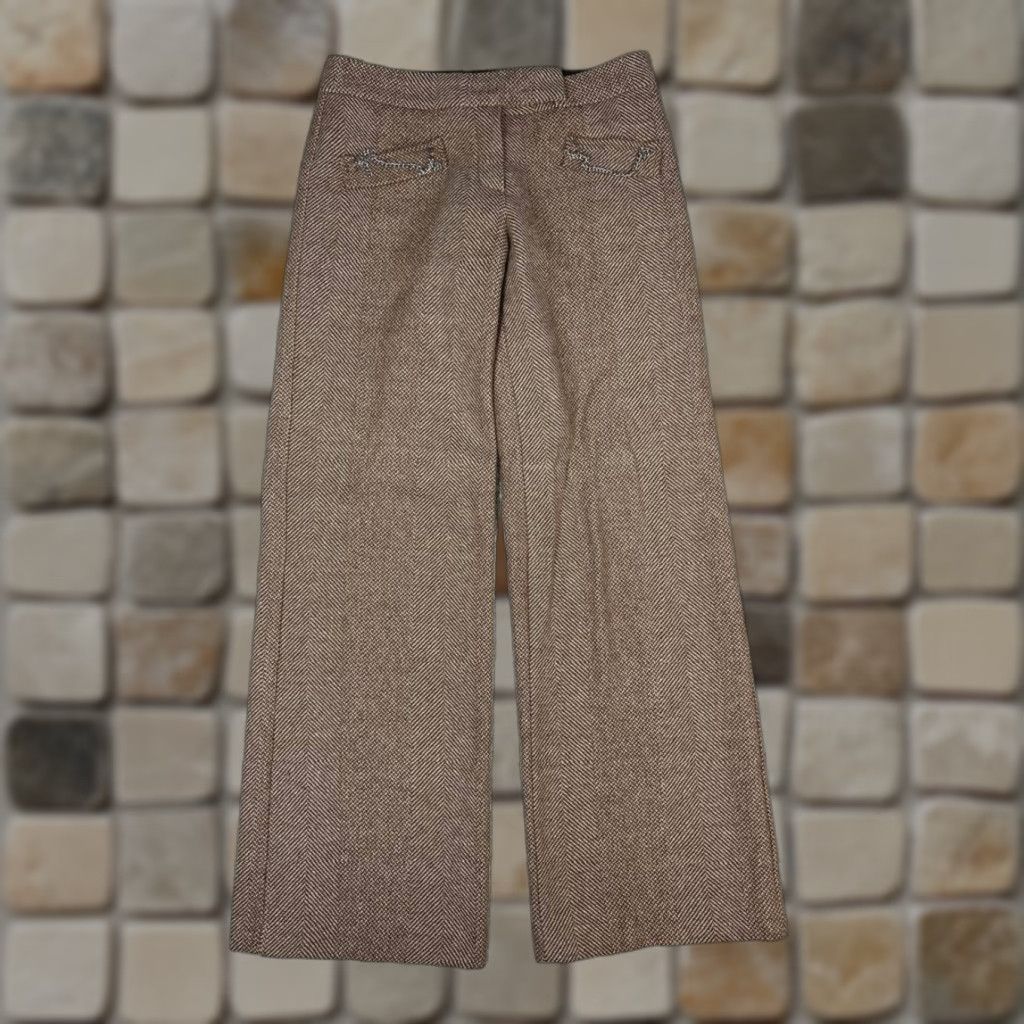 Vintage Catrina Lucci Pants Womens 42 Brown Herringbone Wide-Leg Mid Rise Casual Travel Jeans Trousers Size 28" / US 6 / IT 42 - 1 Thumbnail