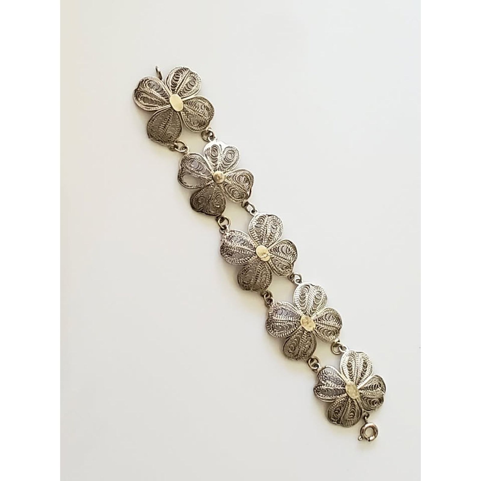Other Vintage Silver Filigree Four Clover Link Bracelet – 6.25 in Size ONE SIZE - 1 Thumbnail