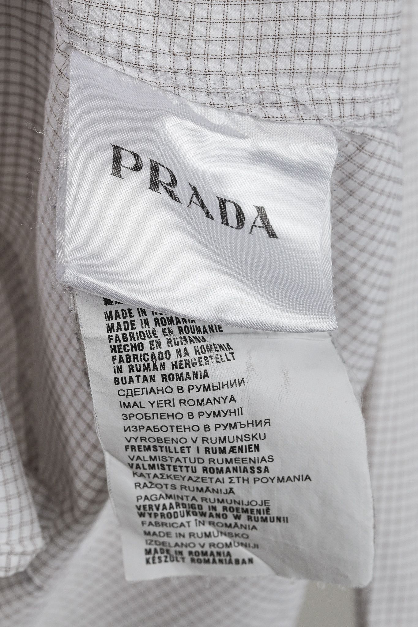 Prada Prada 2015 Small Check White & Taupe Cotton Button-Up Oxford Size US S / EU 44-46 / 1 - 9 Thumbnail