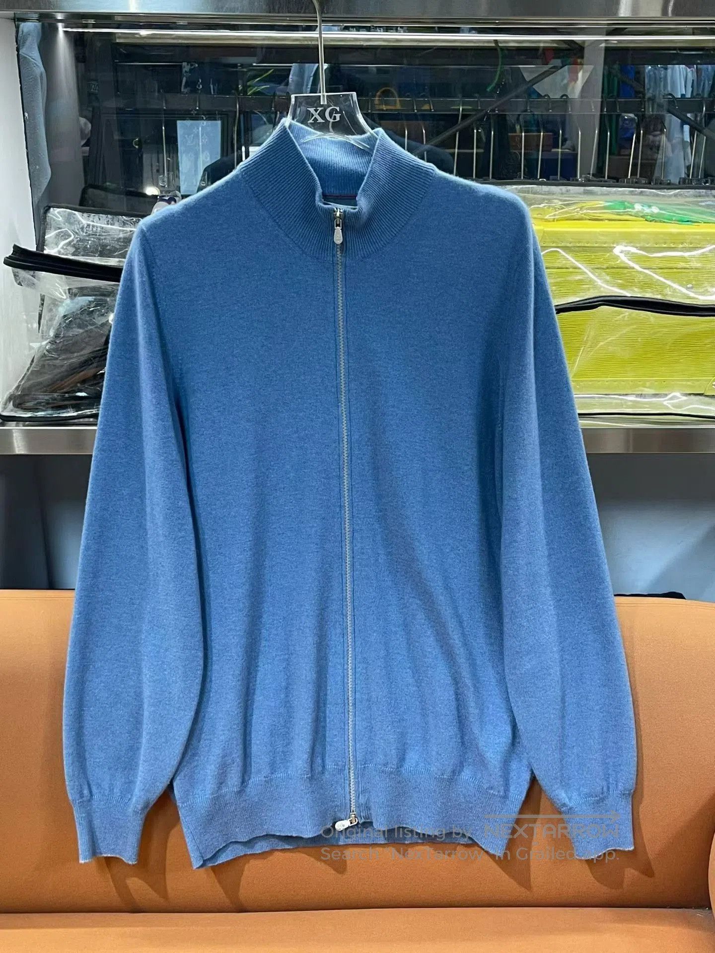 Brunello Cucinelli Brunello Cucinelli Blue Cashmere Zip Cardigan. Size US XL / EU 56 / 4 - 1 Thumbnail