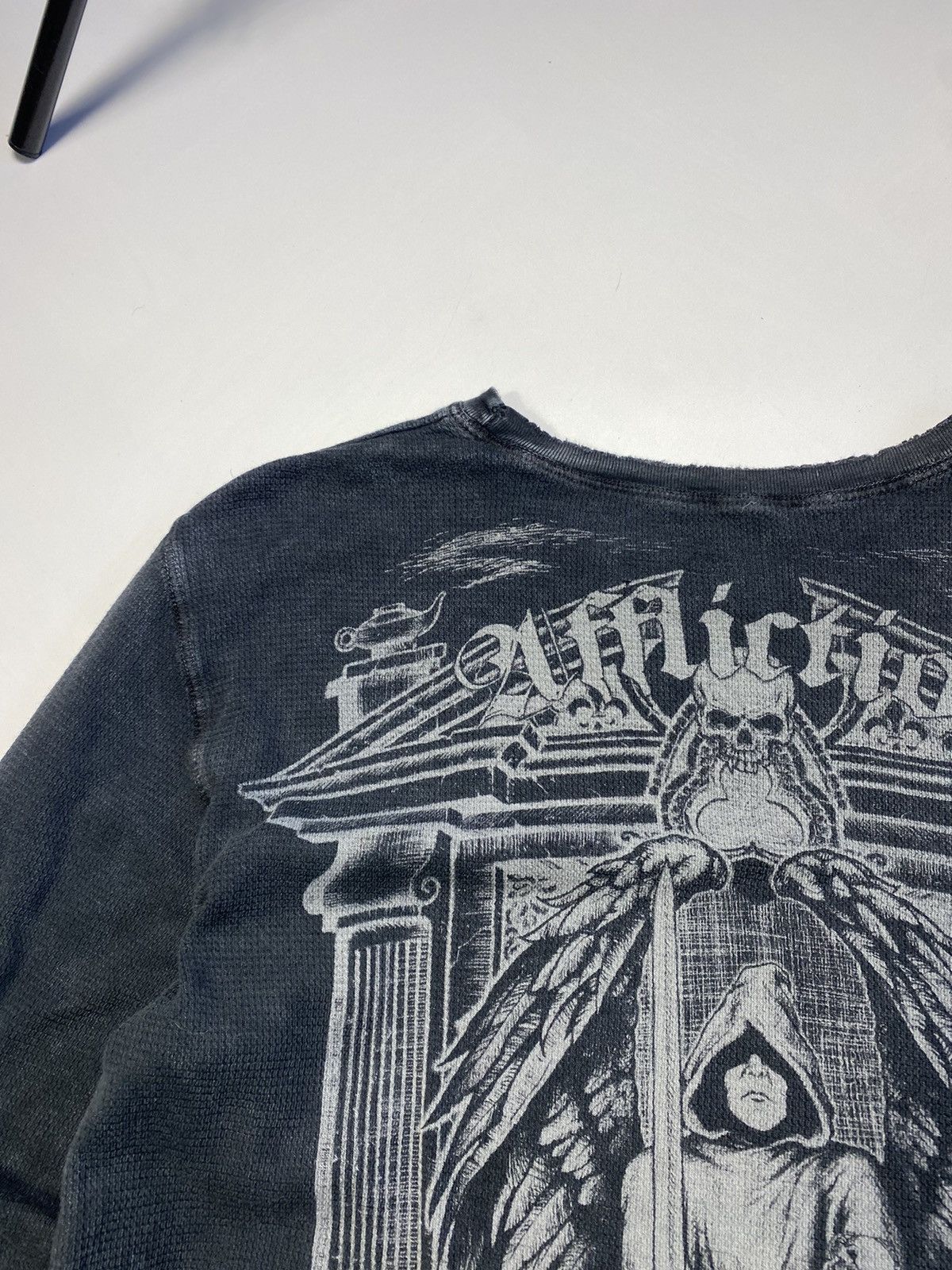 Affliction × Vintage CRAZY Y2K AFFLICTION LONG SLEEVE THERMAL SKULLS GOTH OPIUM Size US XL / EU 56 / 4 - 6 Thumbnail
