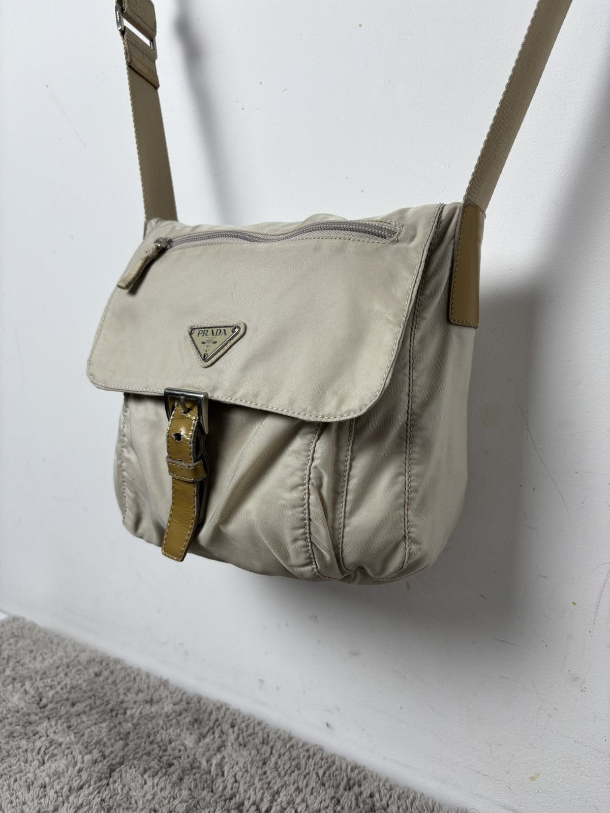 Prada Prada Milano Nylon Beige Messenger Bag Size ONE SIZE - 3 Thumbnail