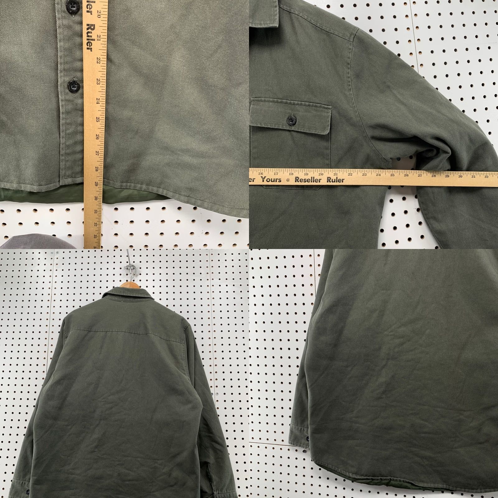 Olive Line of Trade Button Shirt Jacket Mens XL Olive Green Lined Twill Jacket Size US XL / EU 56 / 4 - 9 Thumbnail