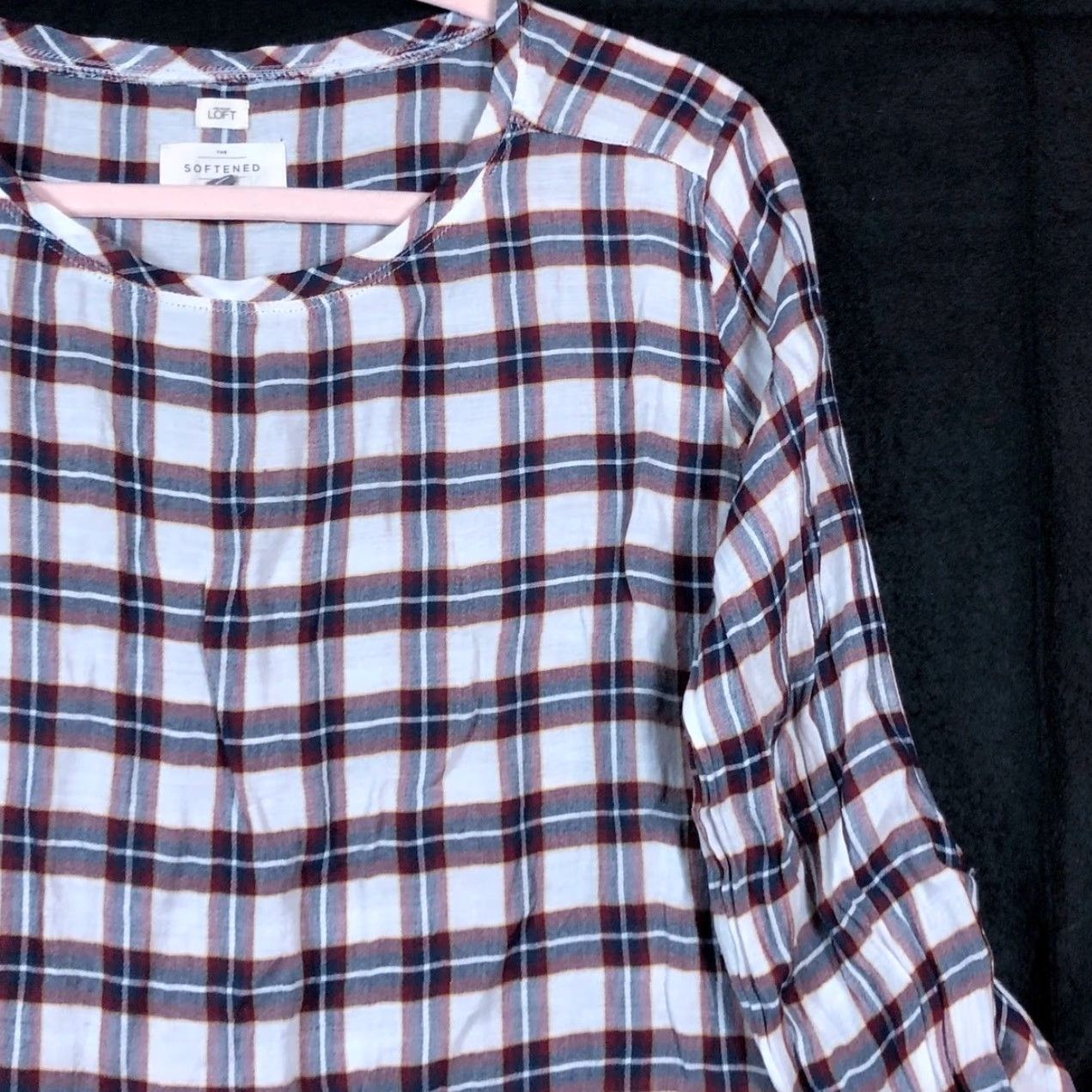 Ann Taylor Womens Shirt Ann Taylor LOFT White Multicolored Plaid Roll Tab Lightweight Small Casual Womens Crew Neck Long Sleeve T-Shirt Size S / US 4 / IT 40 - 5 Thumbnail