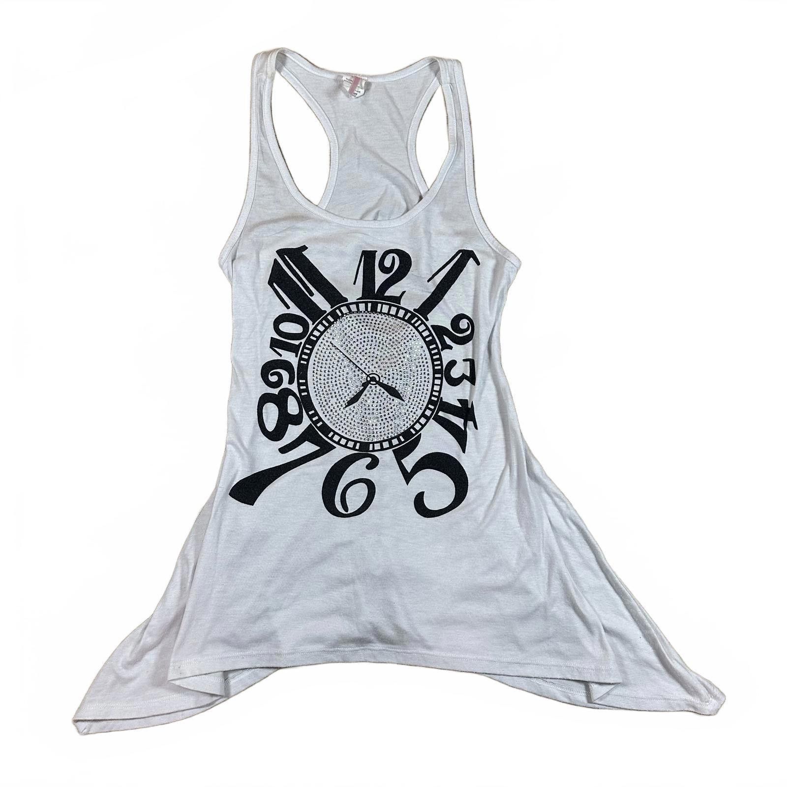 Unknown London Women's Tank Top Clock Graphic Black White Rhinestones Y2K Size M / US 6-8 / IT 42-44 - 1 Thumbnail