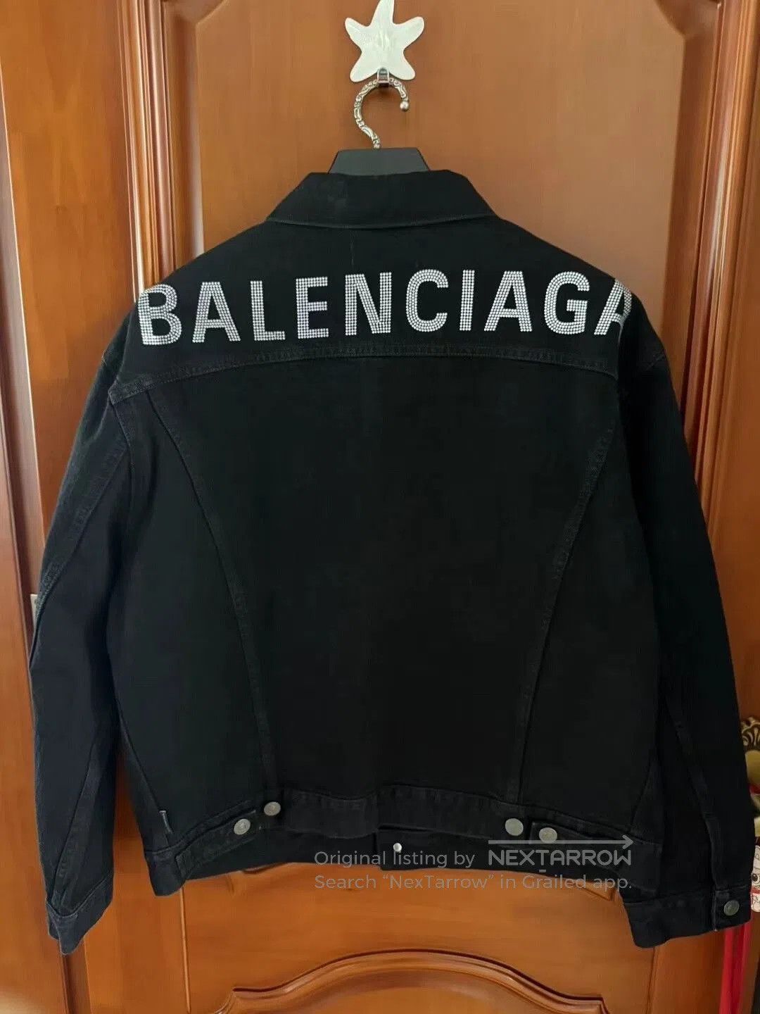 Balenciaga Balenciaga Black Denim Jacket with Crystal Logo. Size US XS / EU 42 / 0 - 1 Thumbnail