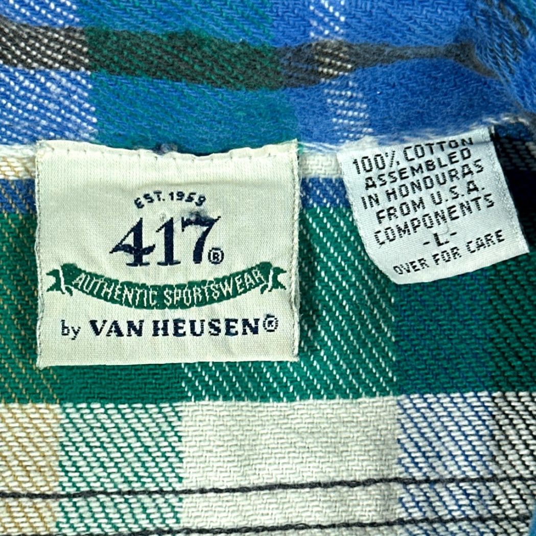 Van Heusen VINTAGE Van Heusen Shirt Adult LARGE Blue Flannel Plaid 90s 417 Sportswear Long Sleeve Button-Up Chest 23 Comfortable Casual Mens Size US L / EU 52-54 / 3 - 4 Thumbnail