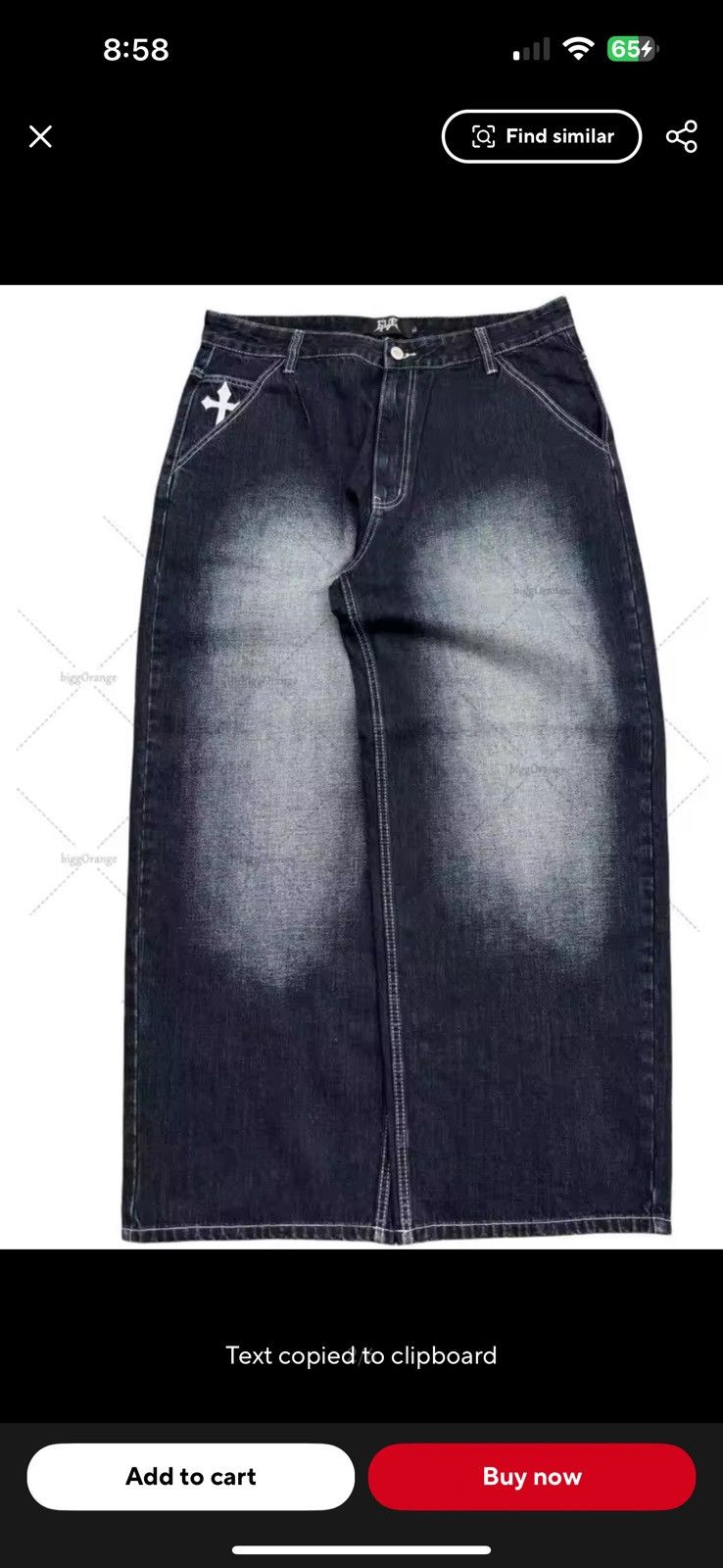 Japanese Brand Black baggy denim with cross embroidered Size US 32 / EU 48 - 2 Thumbnail