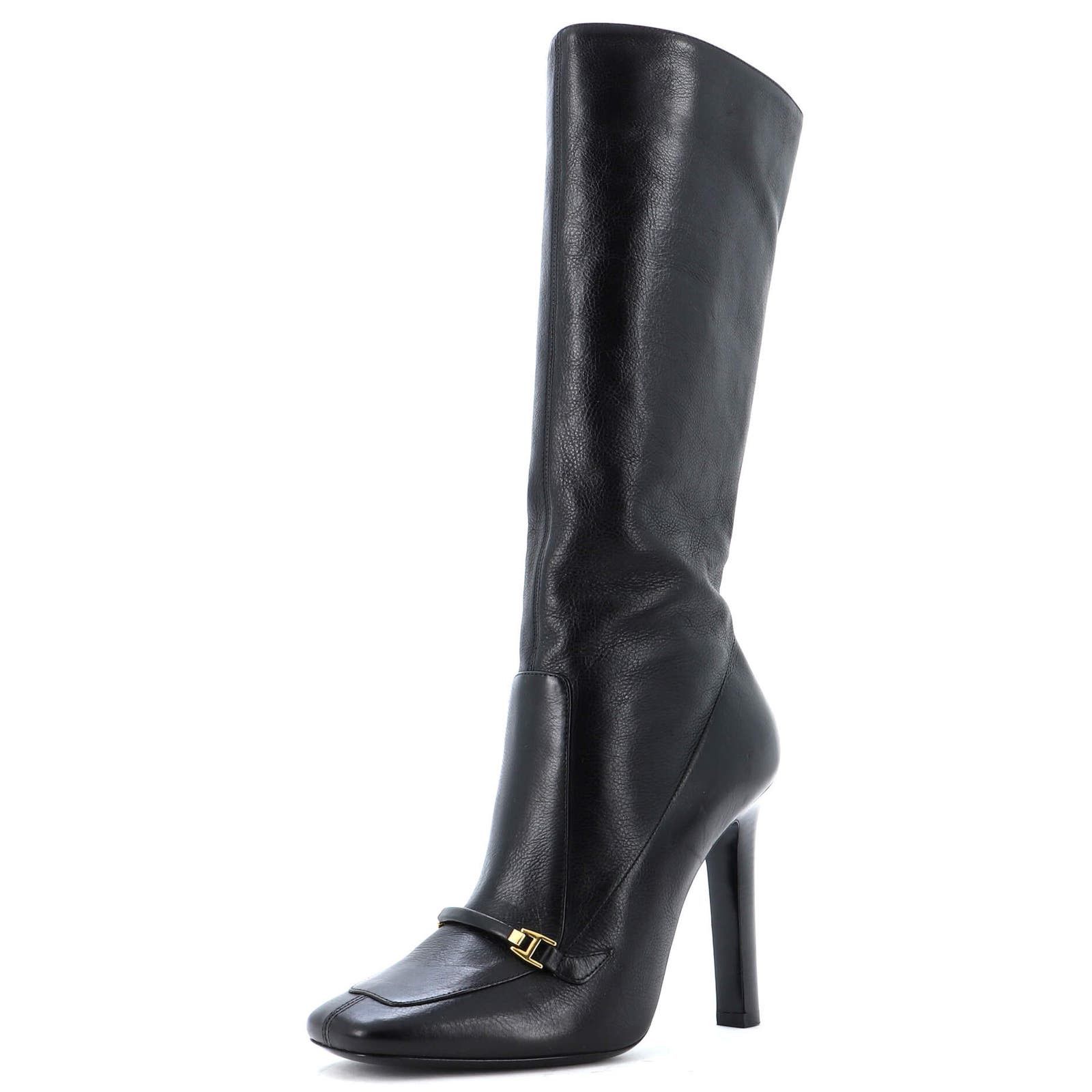 image of YVES Saint Laurent Women's Camden Knee High Boots Leather None in Black (Size 9)