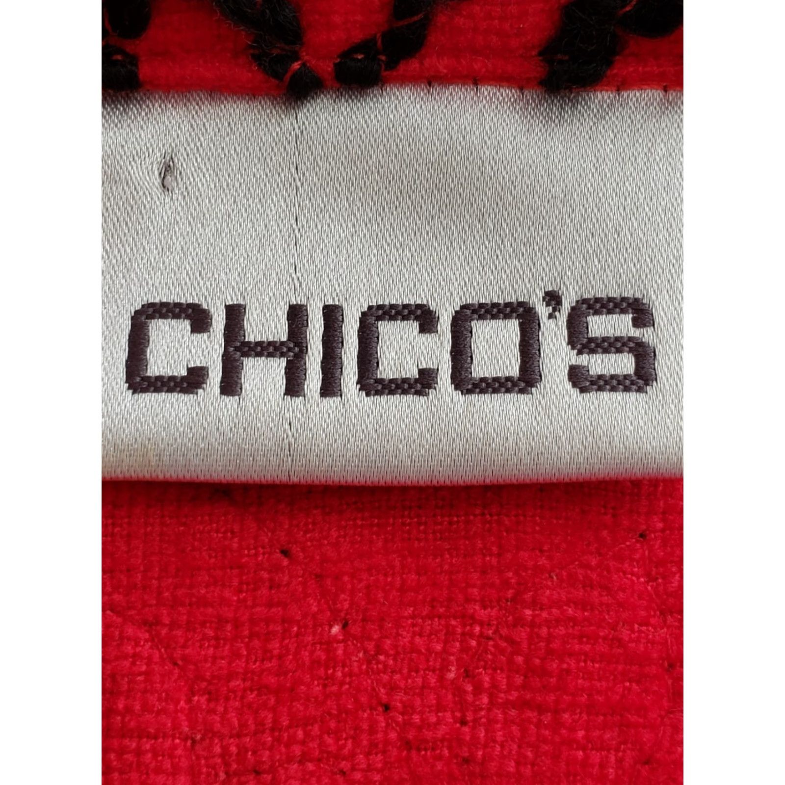 Vintage Chico’s Jacket Womens Size 1 Red Black Embroidery Long Sleeve Collared Open Front Lightweight 100% Rayon Unlined Basic Jacket Blazer Size XS / US 0-2 / IT 36-38 - 3 Thumbnail