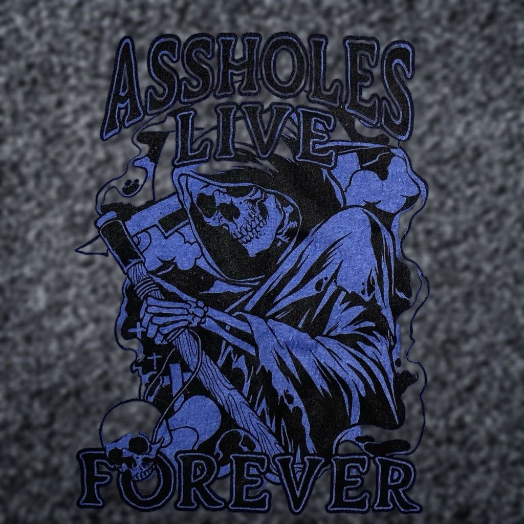 Olive ASSHOLES*S LIVE FOREVER T Shirt Blue XXL Short Sleeve Skull Graphic Mens Regular Shirt Size US XXL / EU 58 / 5 - 1 Thumbnail