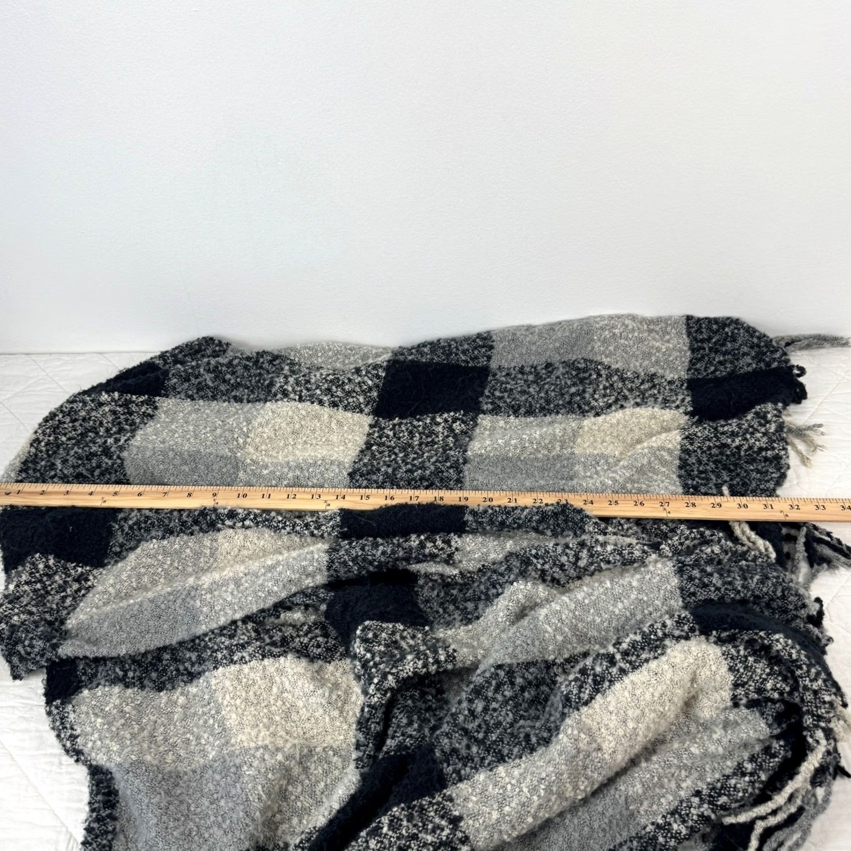 Vintage Woolrich Amalia Blanket Wrap Poncho Shawl Black Grey Plaid Fringe OSFM HLM0235S Cozy Size ONE SIZE - 6 Thumbnail