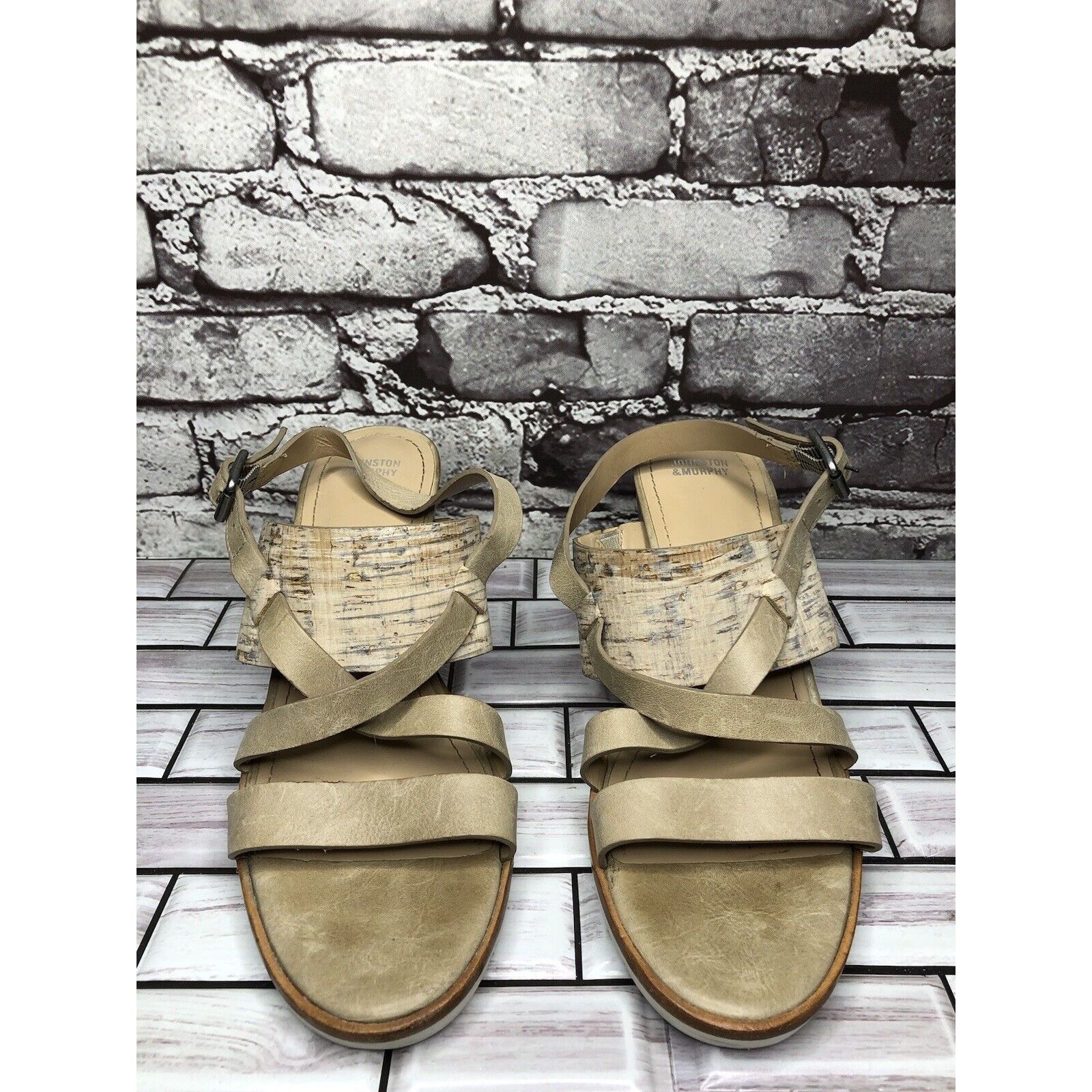 Johnston & Murphy Johnston & Murphy Kayla Taupe Leather Heel Strappy Sandals W Size US 9 / IT 39 - 2 Thumbnail