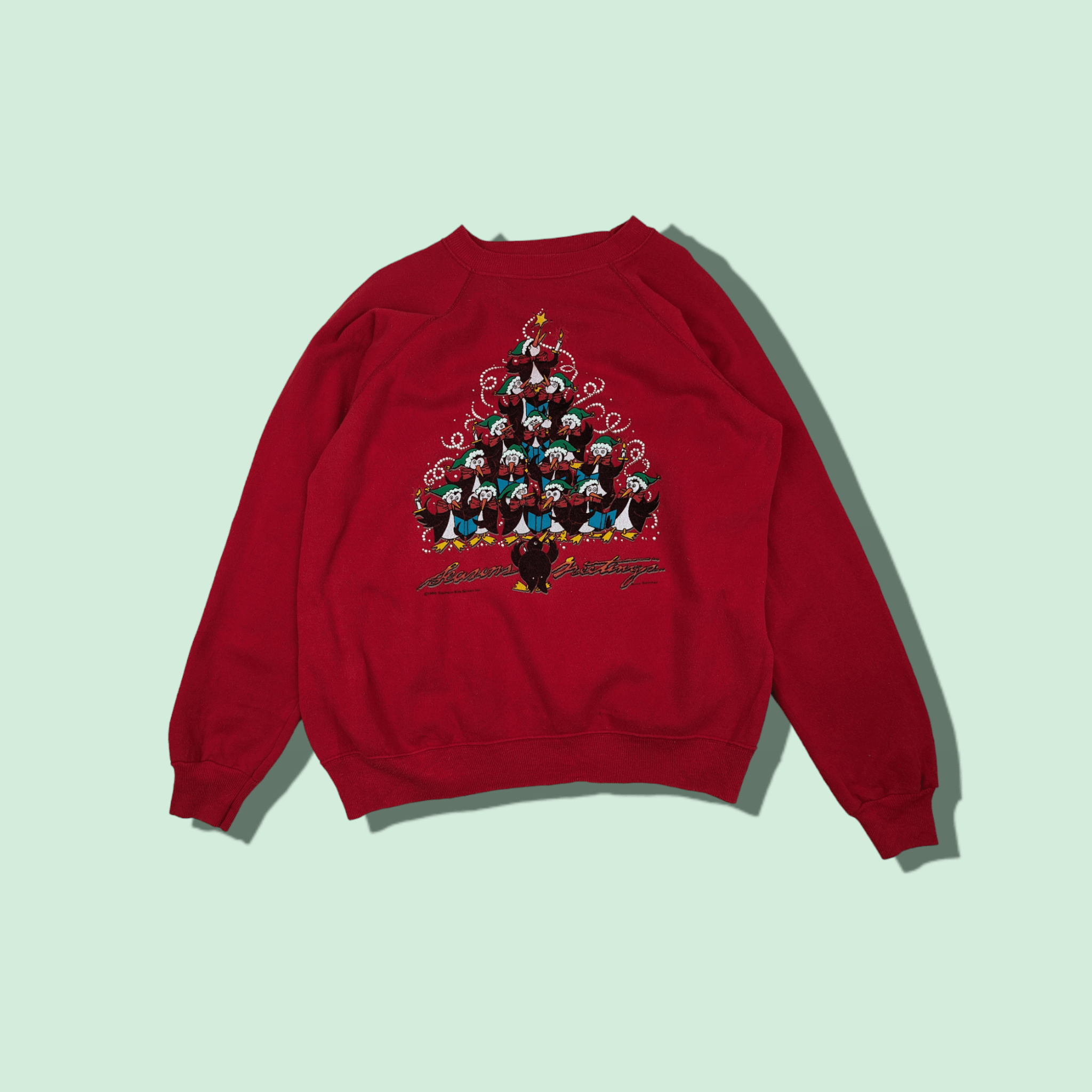 Hanes 1991 HANES Christmas Tree Penguin Season Greeting Jumper Size L / US 10 / IT 46 - 1 Thumbnail