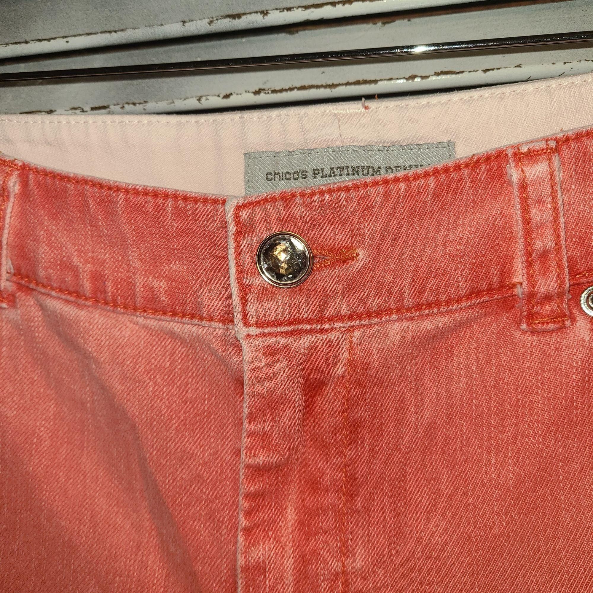 Chicos Chico's Sz 00 (XXS/2) Orange Bling Denim Capris Size 30" / US 8 / IT 44 - 8 Thumbnail
