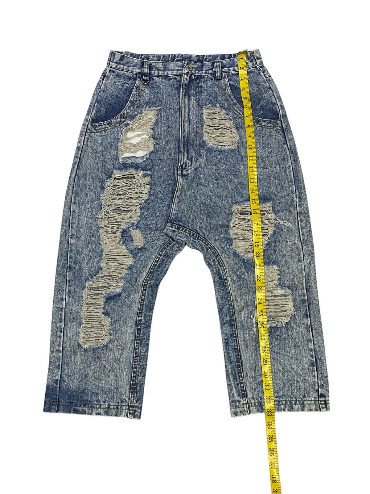Japanese Brand Super Lovers Ripped Distressed Drop Crotch Baggy Jeans Size 28" / US 6 / IT 42 - 15 Thumbnail