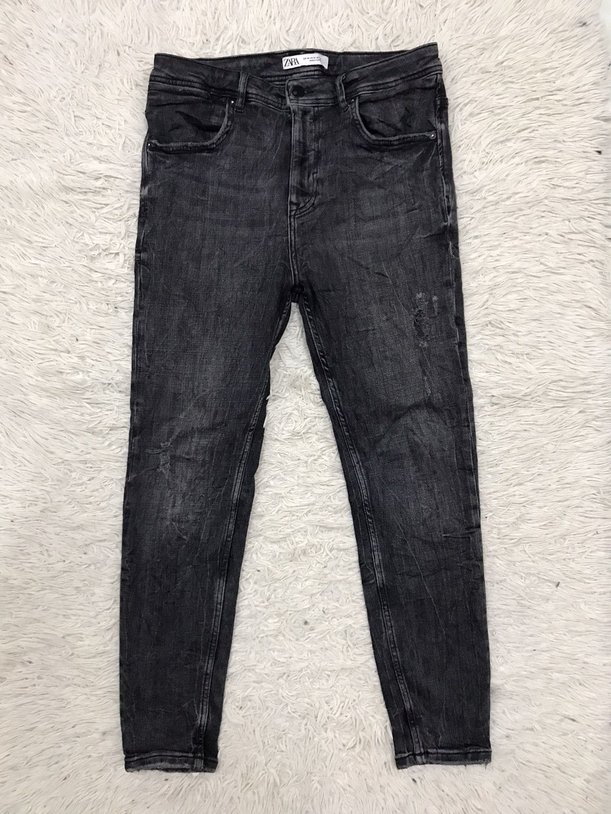 Japanese Brand Zara Man Denim Wear Skinny Fit Distressed Jeans Size US 29 - 1 Thumbnail