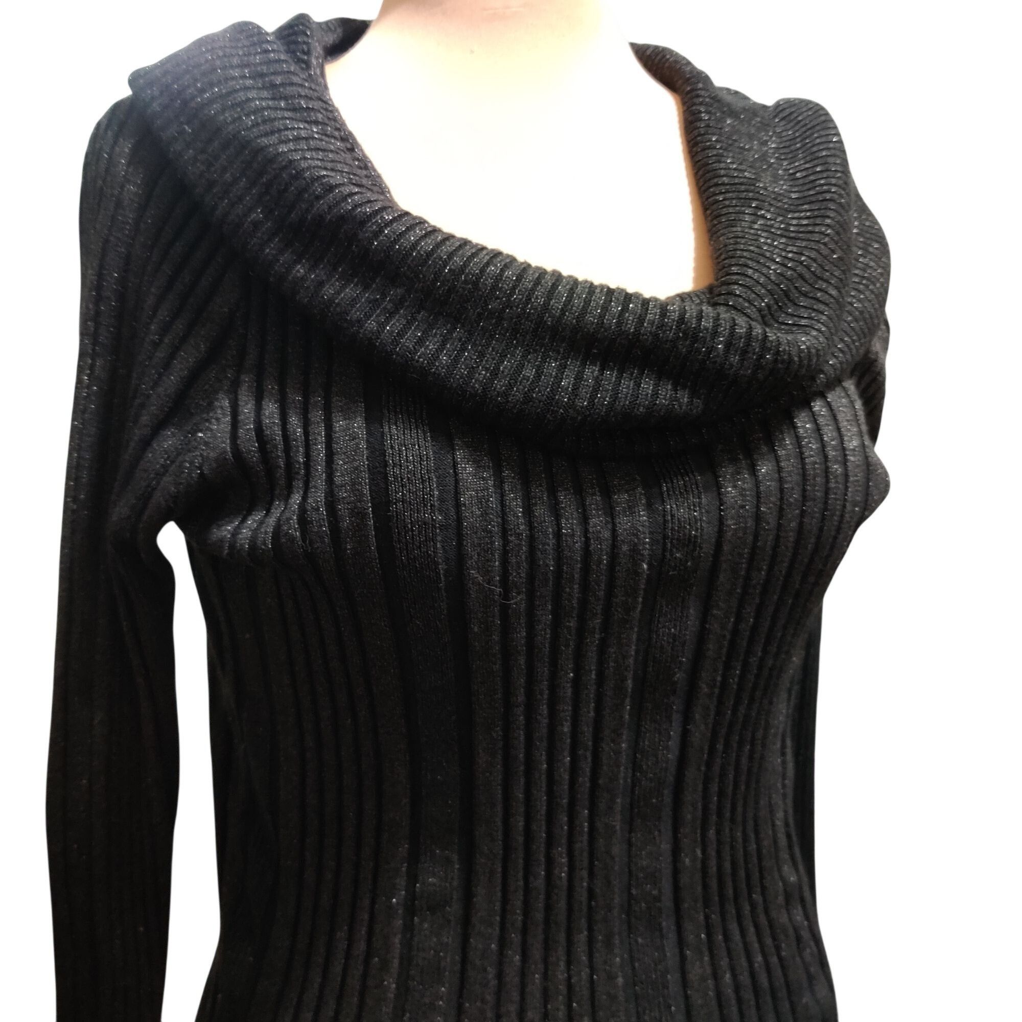 Other GNW L Womens Black Sweater Ribbed Metallic Cowl Neck Stretch Size L / US 10 / IT 46 - 3 Thumbnail