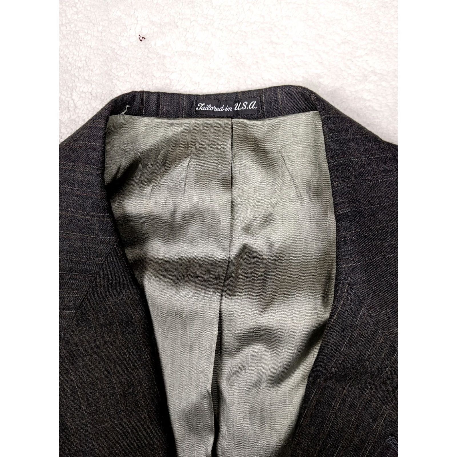 Vintage Arnol d Palmer II Mens 46R Gray Pinstripe Blazer Jacket 2 Button Notch Lapel Four-Button Single-Breasted Wool 45% Wool Casual Formal Business Men Size 46R - 5 Thumbnail