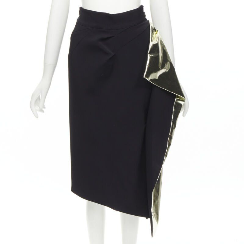 Maticevski MATICEVSKI Alkali gold foil pleated 3D drape high waisted midi skirt AUS10 S Size 28" / US 6 / IT 42 - 1 Thumbnail