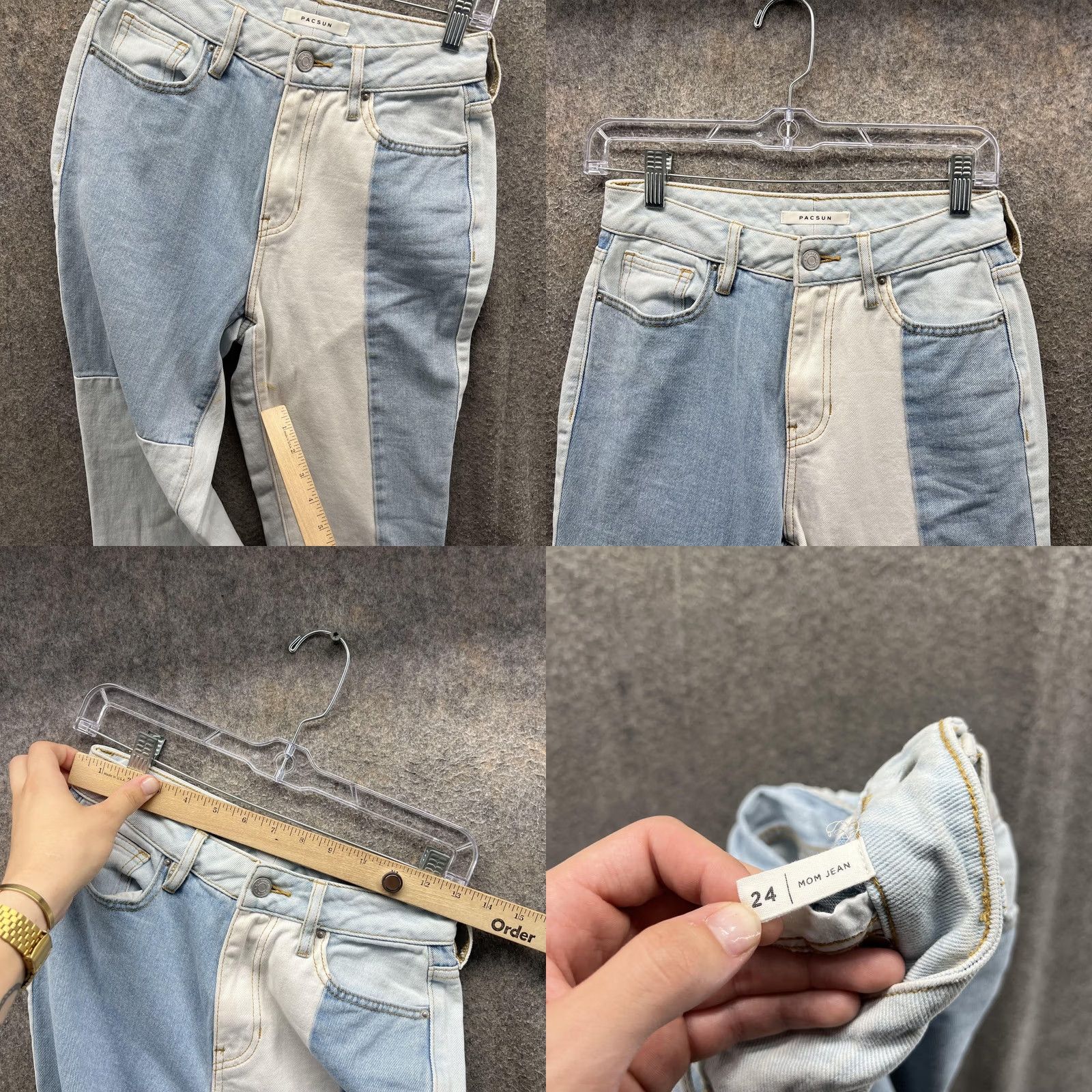 Pacsun PacSun Jeans Womens 24 Light Wash Patchwork Colorblock Mom High Rise Denim - Jeans - Womens - 24 - Light - Blue Size 42" / US 20 - 8 Thumbnail