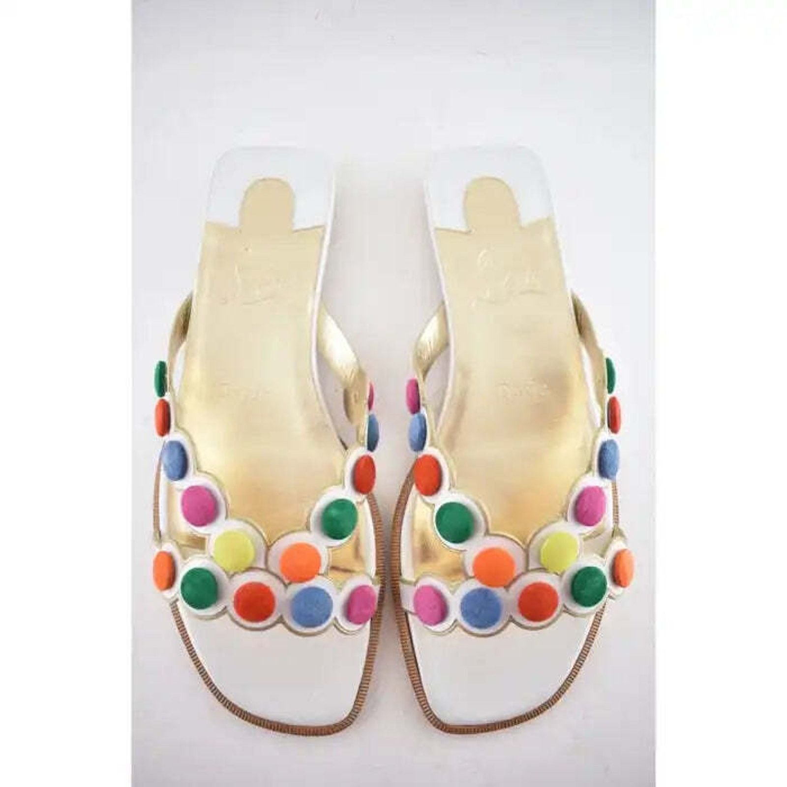 Christian Louboutin Christian Louboutin Smarta Flat White Multicolor Slide Slip Size US 10 / IT 40 - 8 Thumbnail