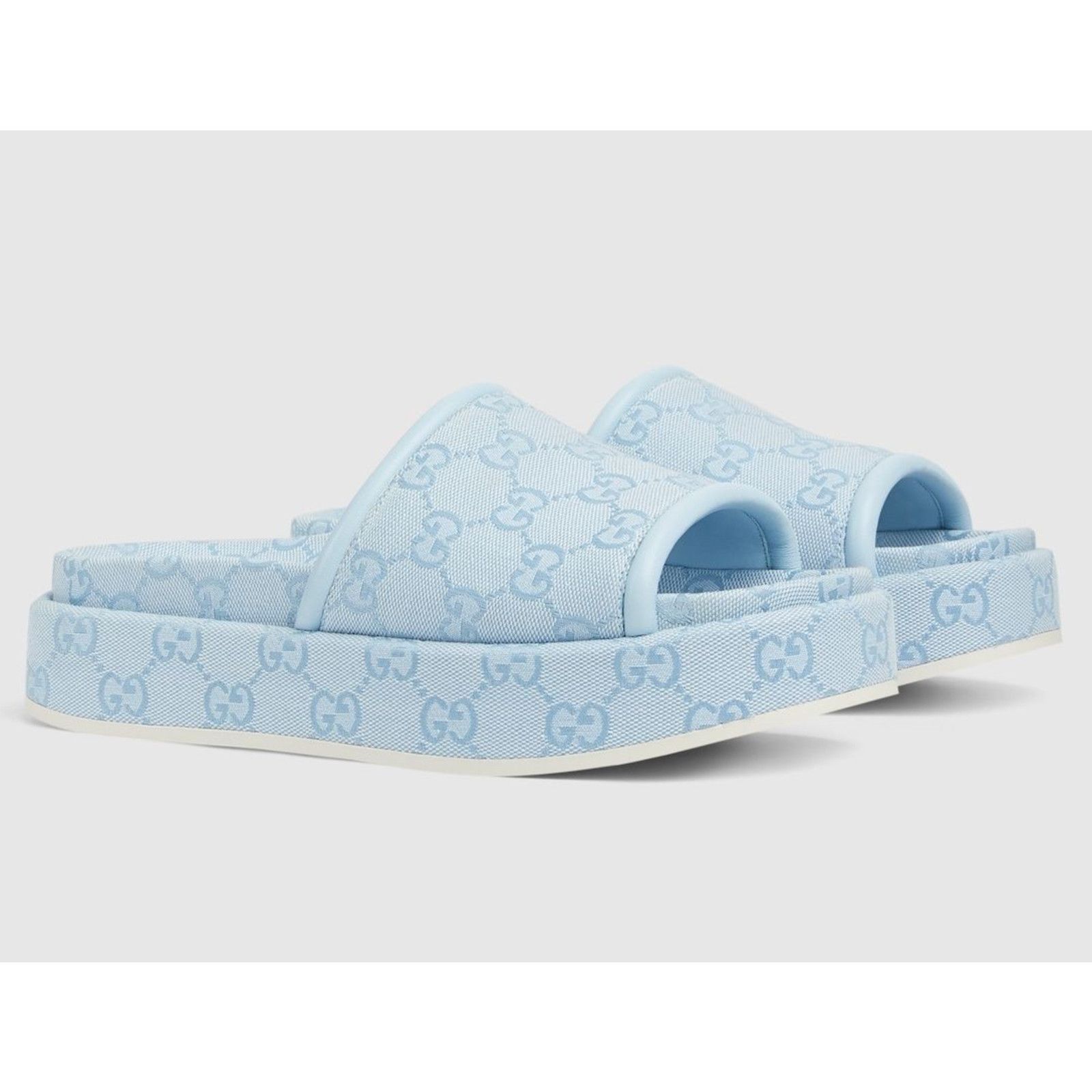 Gucci Gucci Light Blue GG Monogram Canvas Mule Platform Sandal 39 Size US 9 / IT 39 - 1 Thumbnail