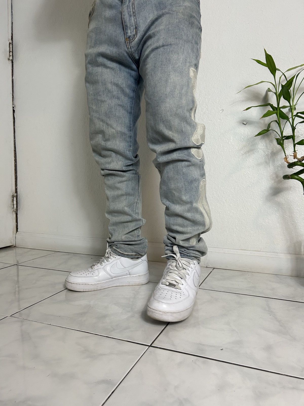 MNML Custom washed distressed denim jeans with skeleton bones Size US 36 / EU 52 - 4 Thumbnail