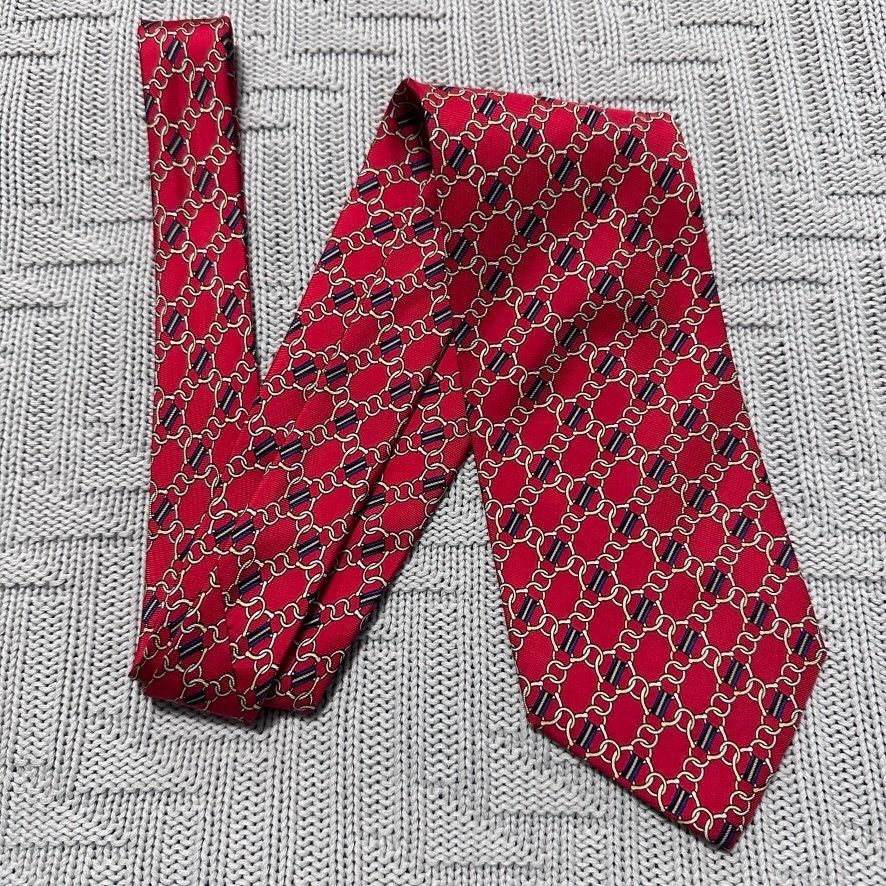 image of Vintage Gucci Red Gold Chain Silk Tie, Men's