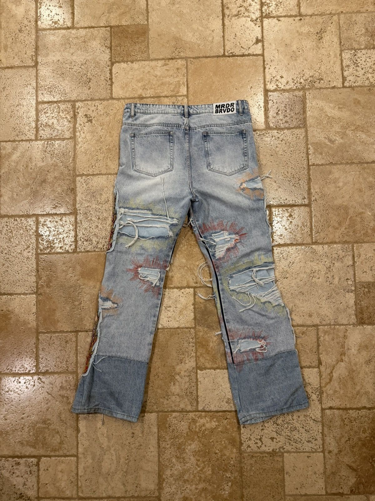 Who Decides War Who Decides War WDW Barrage Sky Indigo Patch Denim Jeans Size US 38 / EU 54 - 13 Thumbnail