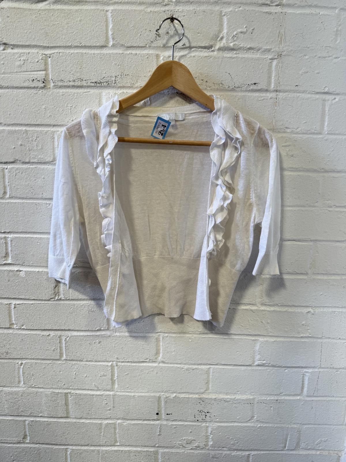 Unknown London White Ruffle Trim Lightweight Women's Cardigan Sweater Size L / US 10 / IT 46 - 1 Thumbnail