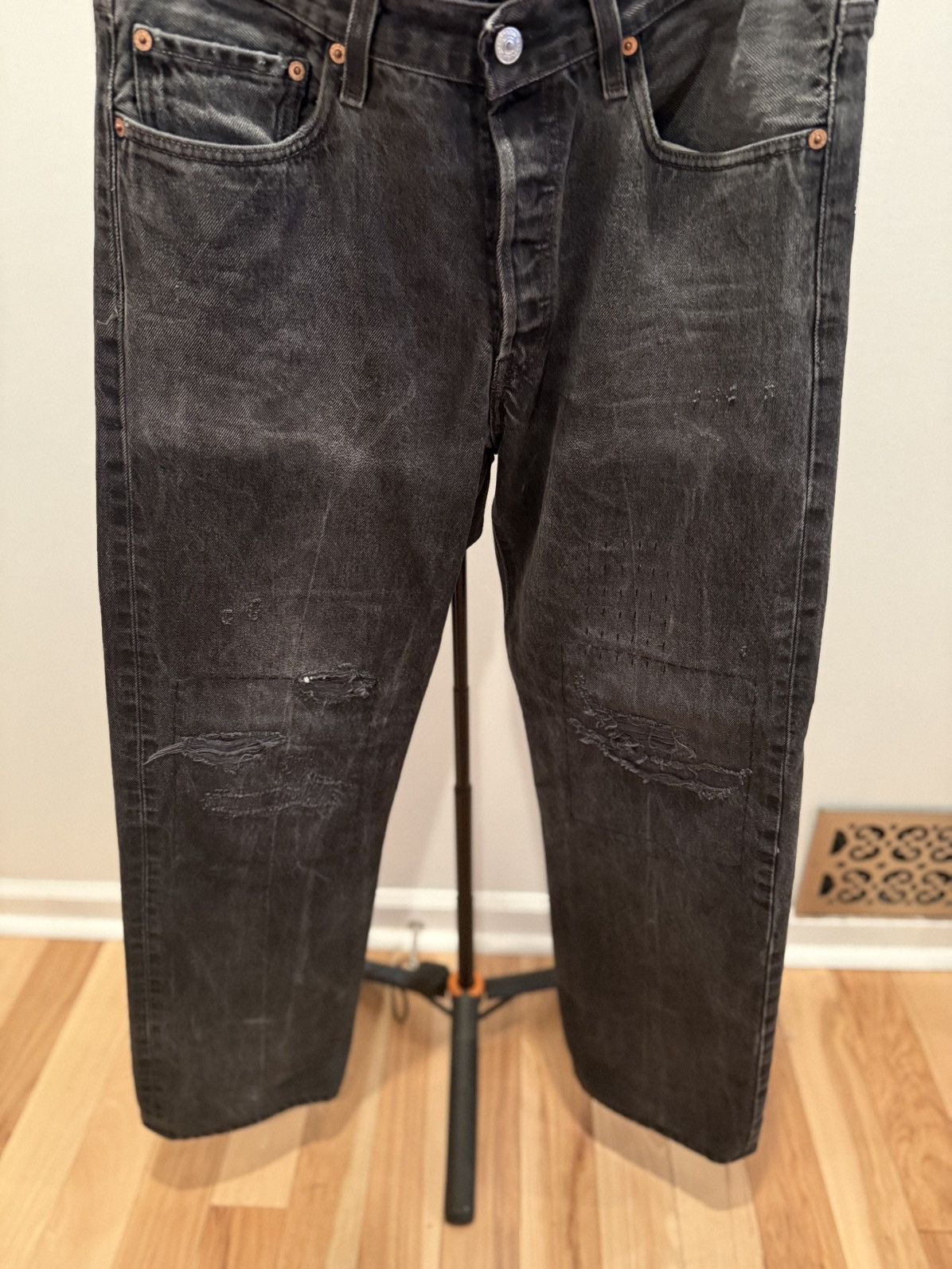 RE/DONE RE/DONE BLACK FADED DENIM SASHIKO 501 - VINTAGE BLACK Size US 32 / EU 48 - 5 Thumbnail