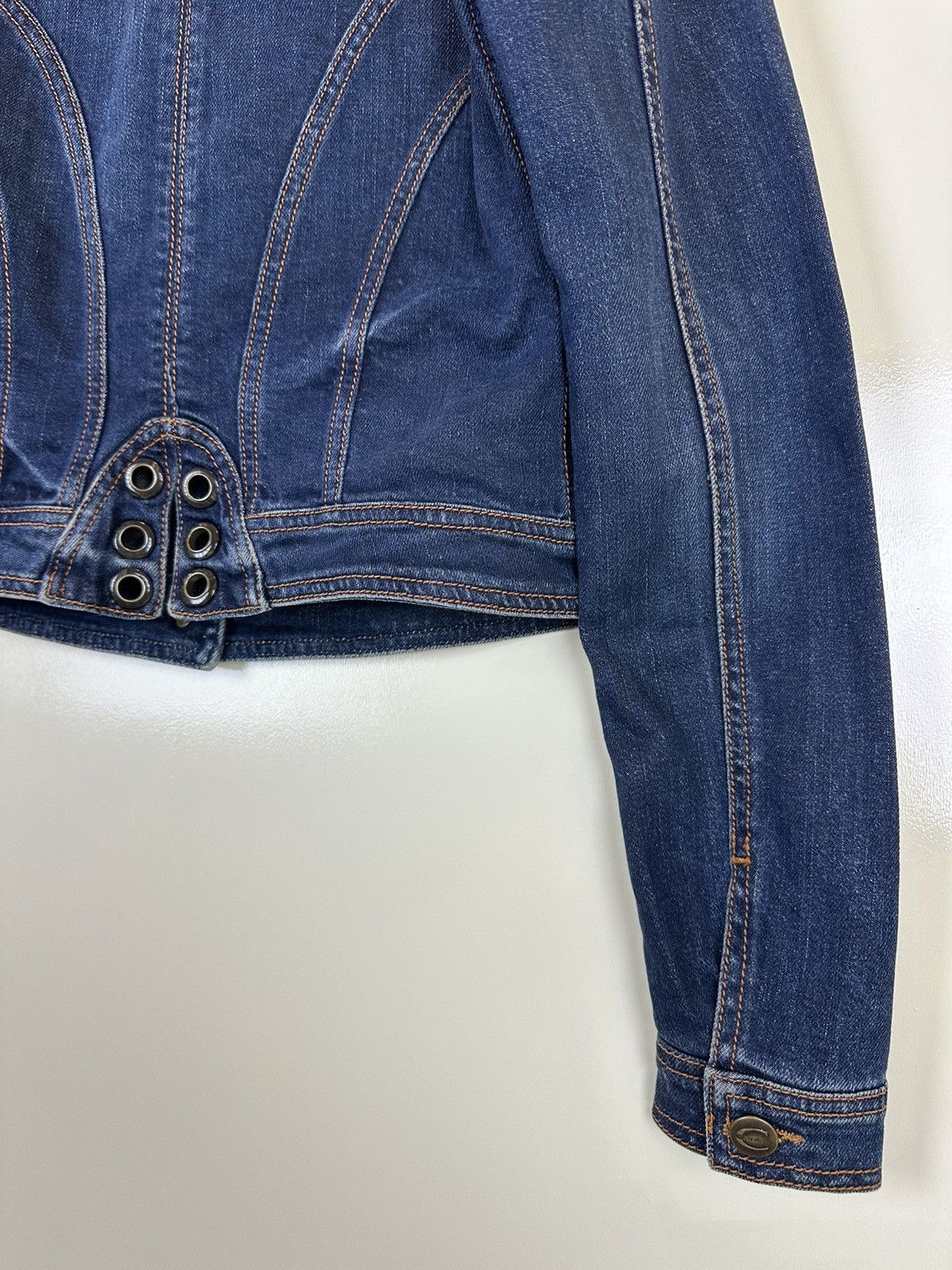 Just Cavalli × Roberto Cavalli × Vintage Just Cavalli denim vintage jacket blue biker moto cropped Size XS / US 0-2 / IT 36-38 - 14 Thumbnail