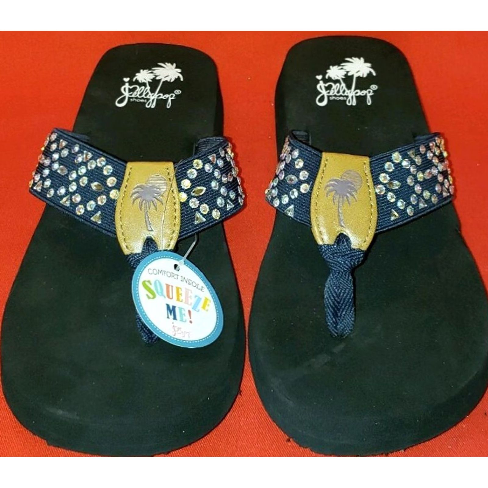 Vintage Jellypop Womens Slide Toe Post Sandals Size 9M Blue With Rhinestones Wedge Heel Size US 9 / IT 39 - 3 Thumbnail
