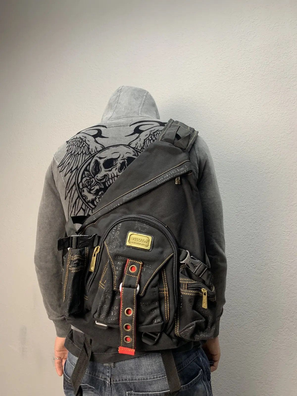 Pre-owned Diesel Sling Bag Vintage Y2k Sling Cargo Bag Multi Pocket In Black