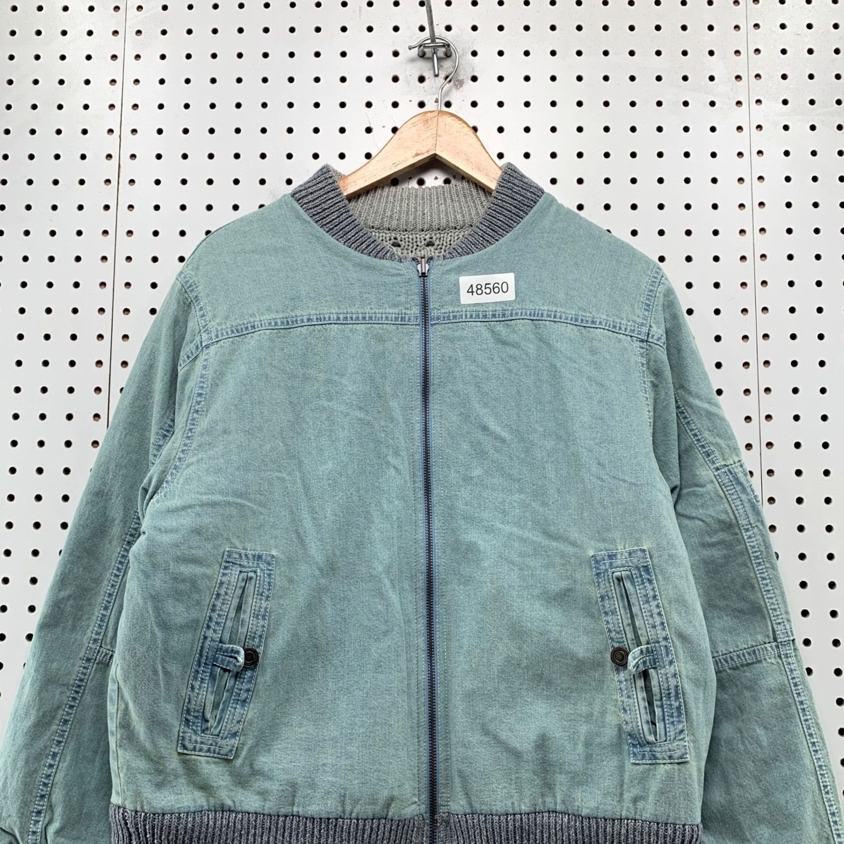 Vintage Lafayette 148 Bomber Jacket Women Medium Blue Reversible Linen Cotton Knit Size M / US 6-8 / IT 42-44 - 4 Thumbnail