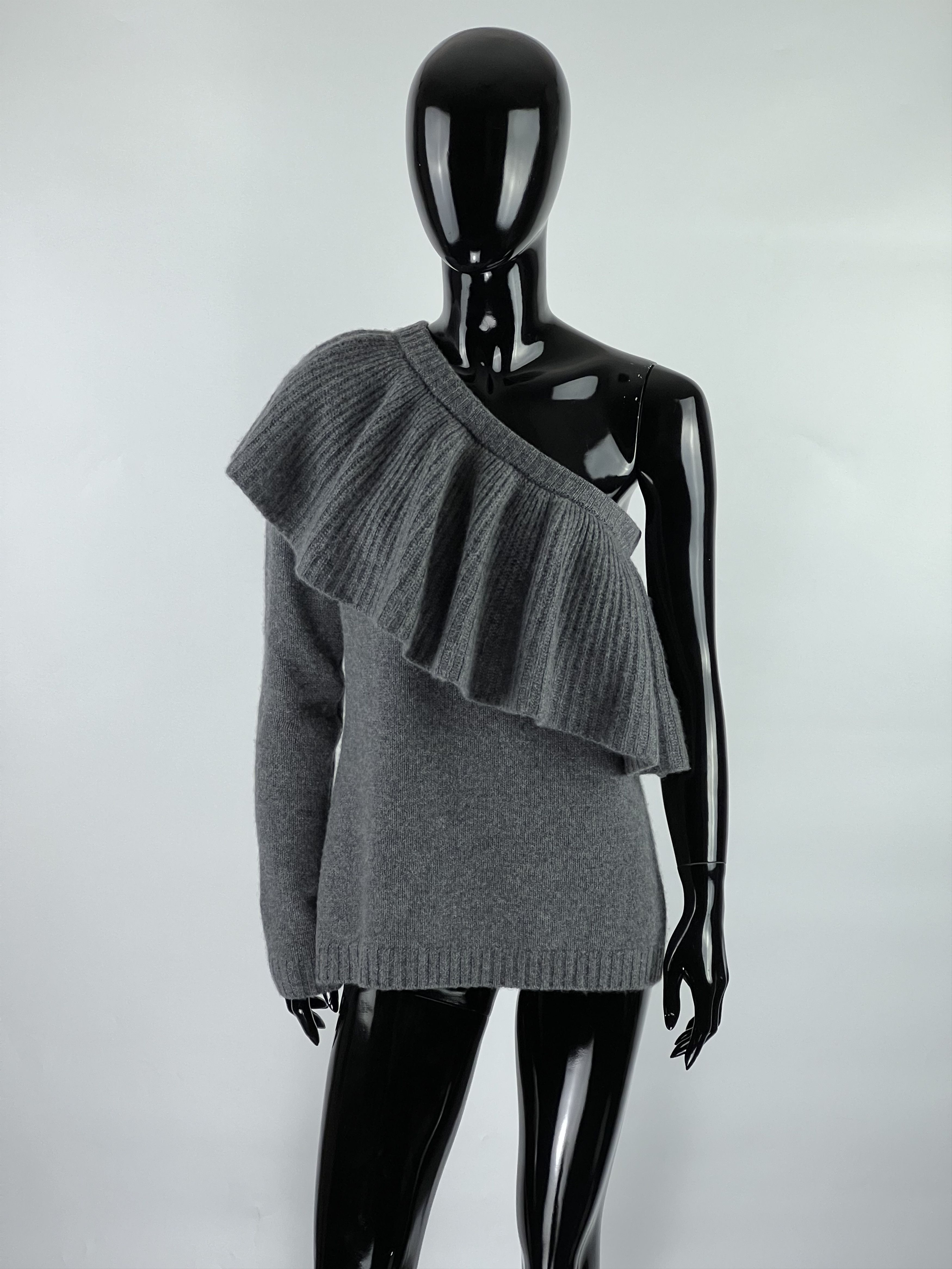 Other Aqua Cashmere Gray Ruffle One-Shoulder Sweater Size M / US 6-8 / IT 42-44 - 1 Thumbnail