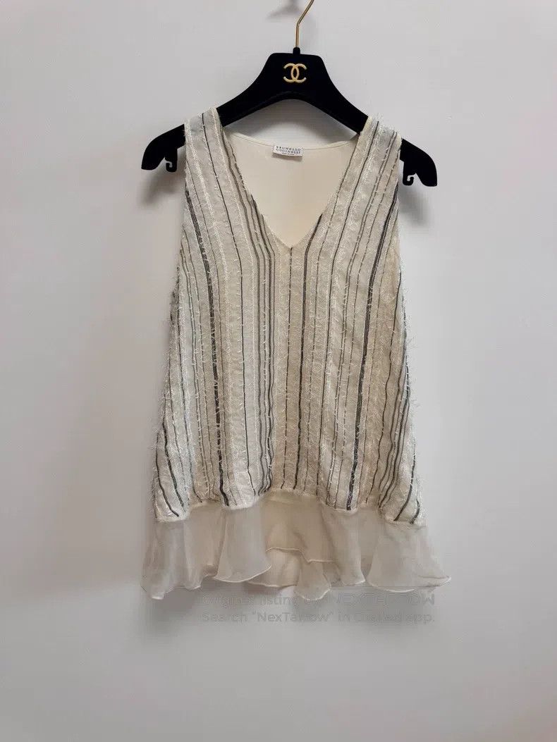 Brunello Cucinelli Brunello Cucinelli White Silk Beaded Vest Size XS / US 0-2 / IT 36-38 - 2 Thumbnail