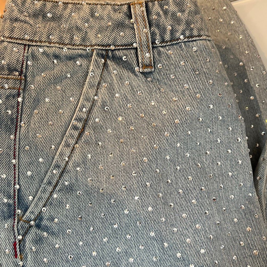 Self-Portrait NWT Self-Portrait Blue Rhinestone Wide-Leg Jeans Size 27 Size 27" / US 4 / IT 40 - 14 Thumbnail