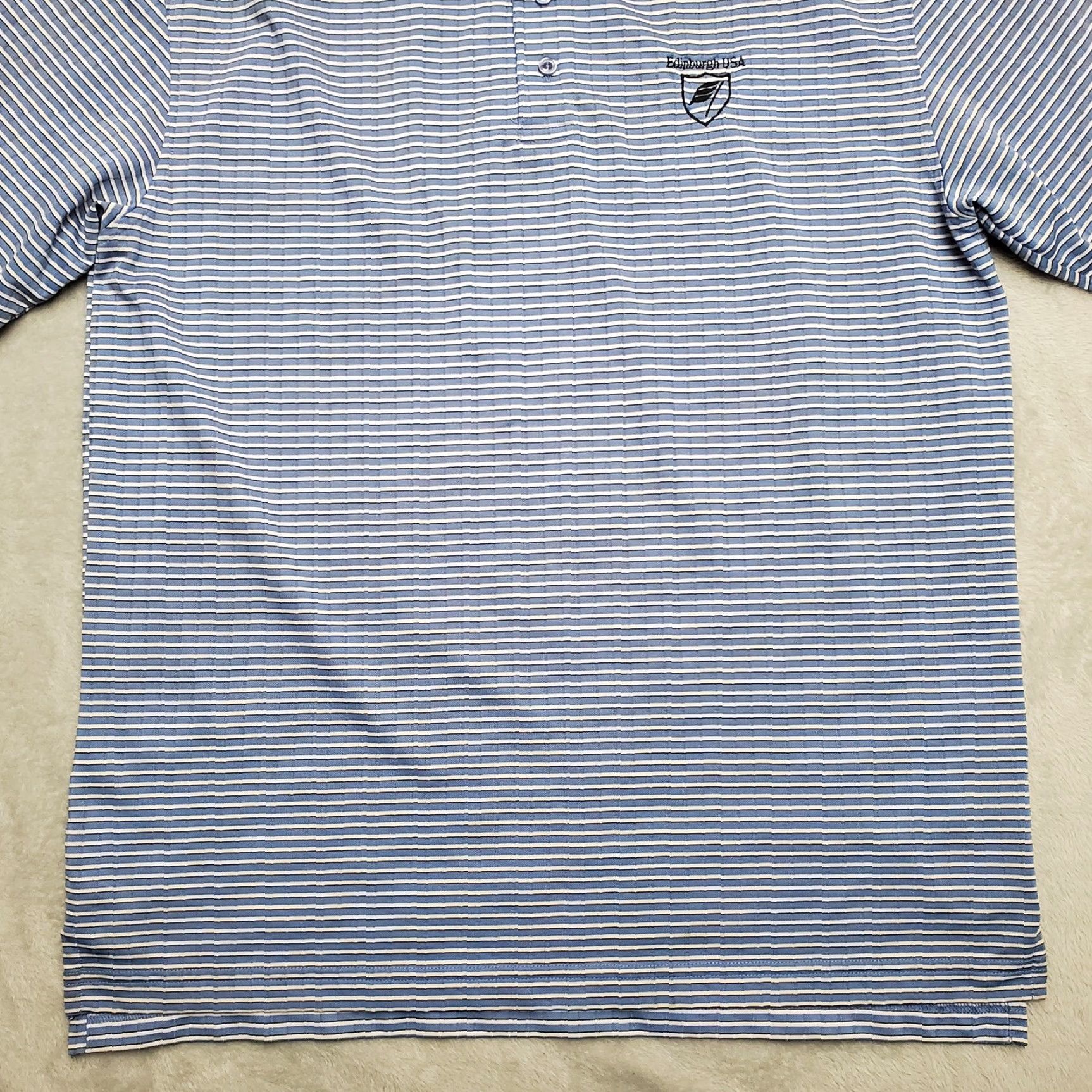 Vintage Tehama Shirt Mens L Blue Striped 100% Polyester Casual Performance Golf Polo Knit Button Collared Short Sleeve Mens Clothing Size US L / EU 52-54 / 3 - 3 Thumbnail