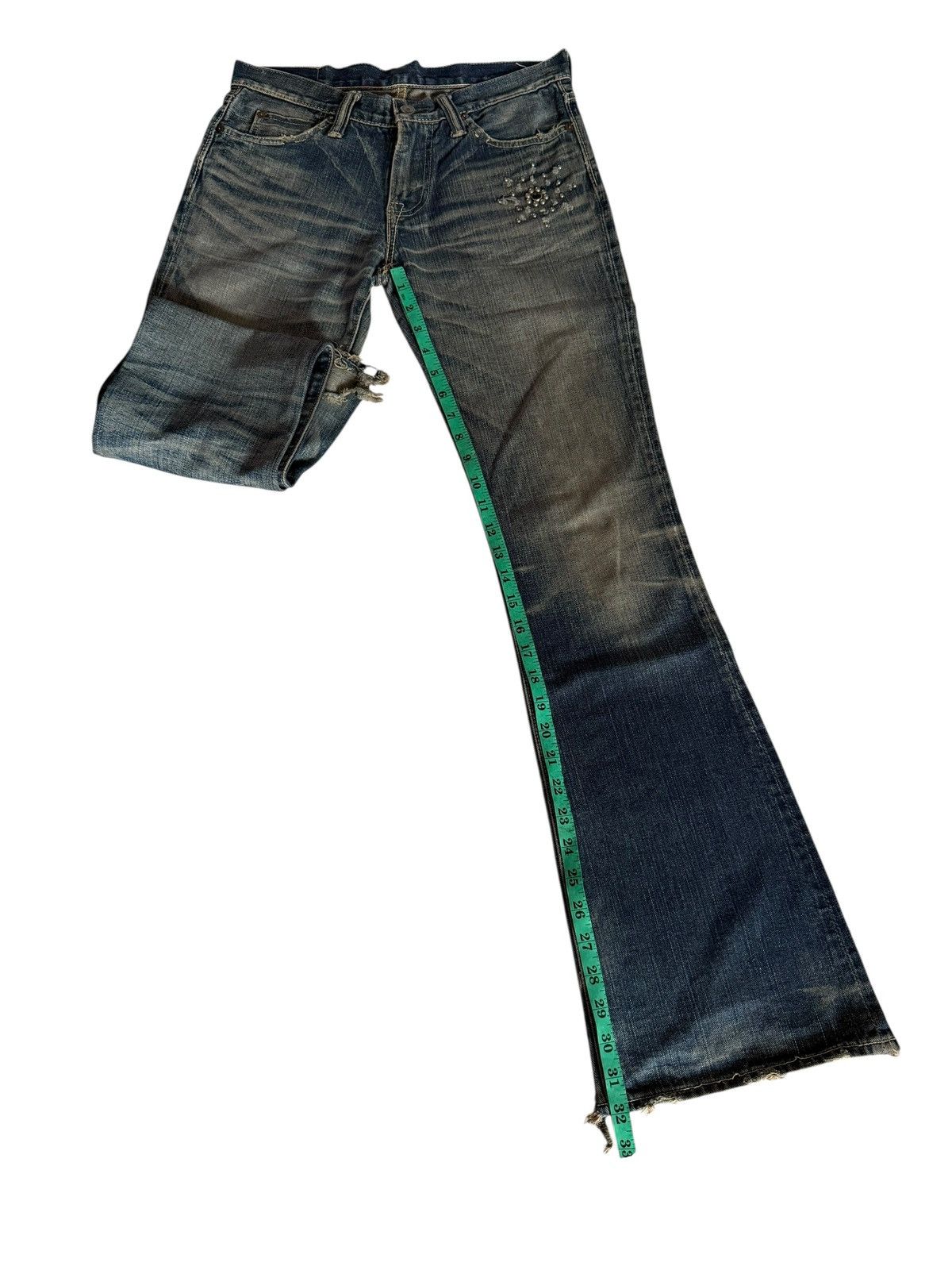 Japanese Brand Flared Jeans David Olive Accessories Faded Distressed Denim Size US 29 - 16 Thumbnail