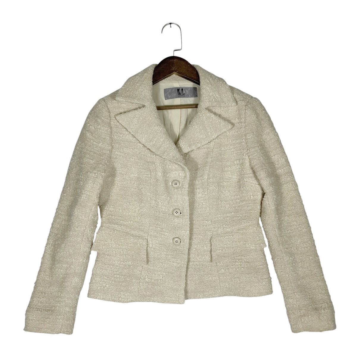Karl Lagerfeld Vintage KL Karl Lagerfeld Cream Bouclé Tweed Blazer Jacket Size M / US 6-8 / IT 42-44 - 7 Thumbnail