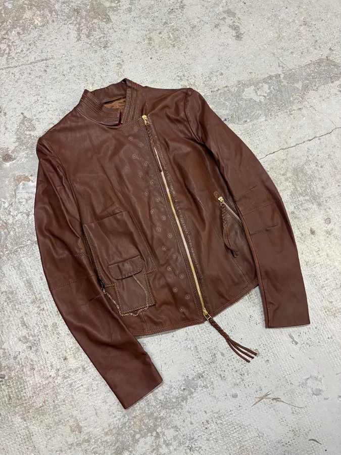 Marithe + Francois Girbaud 2000s Marithé + François Girbaud Brown Asymmetrical Leather Jacket Size S / US 4 / IT 40 - 4 Thumbnail